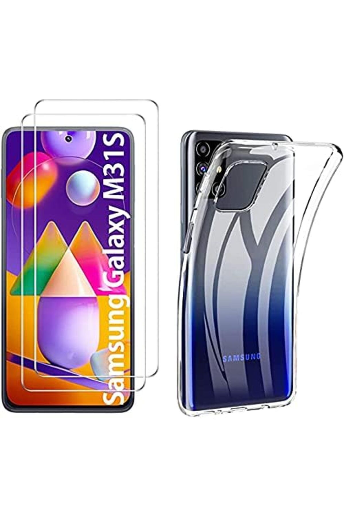yenibagshop CONNERS GALAXY M31S Uyumlu Anti-Scratch-Temperli CAM EKRAN KORUYUCU 2 ADET +CRYSTAL ŞEFFAF SİLİKON