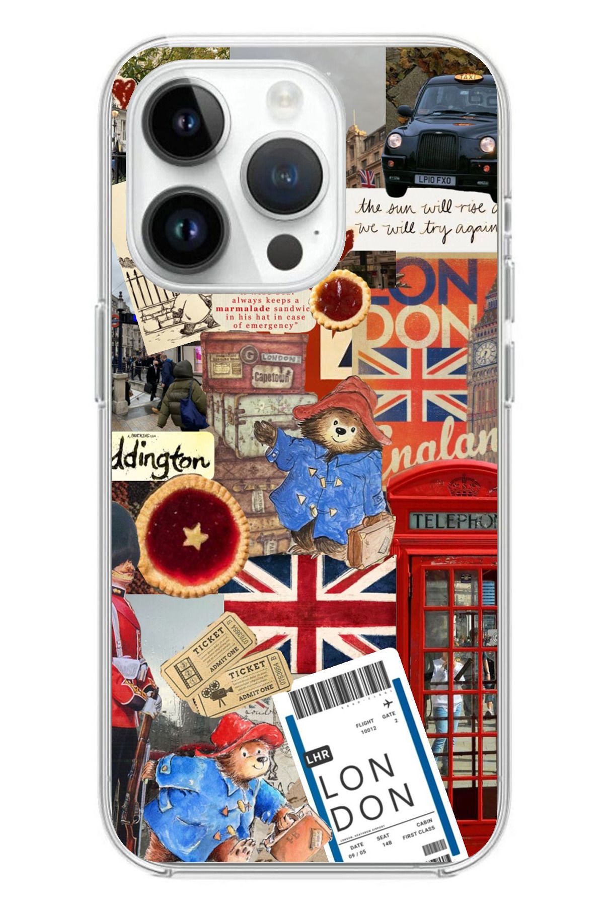 TechTree iPhone 14 PRO Uyumlu Londra Kolaj Şeffaf Silikon Kılıf