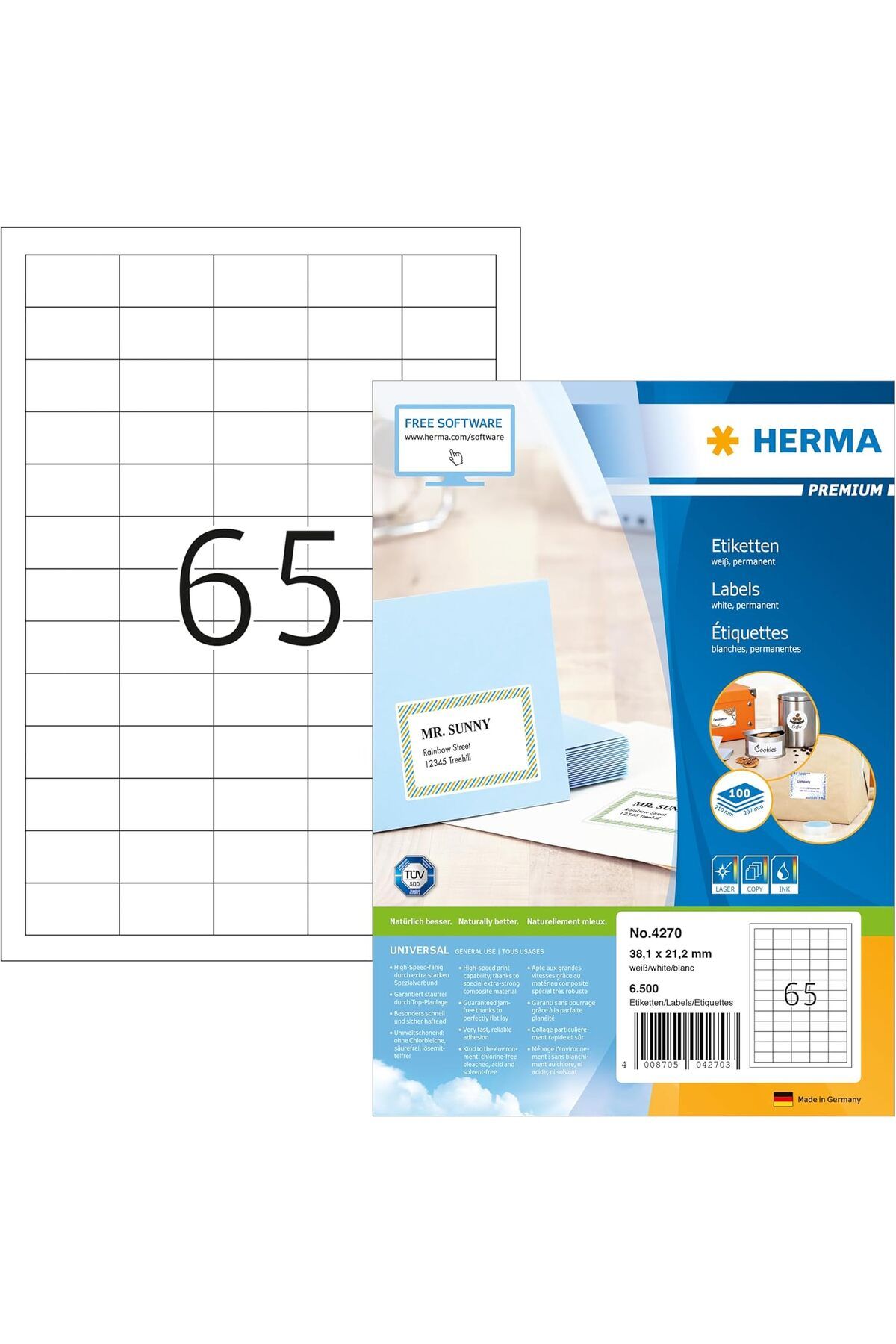 STOREMAX buymxx 4270 Evrensel Etiket DIN A4 Küçük 38,1 x 21,2 mm, 100 Yaprak, Kağıt, Mat Kendinden Yapı