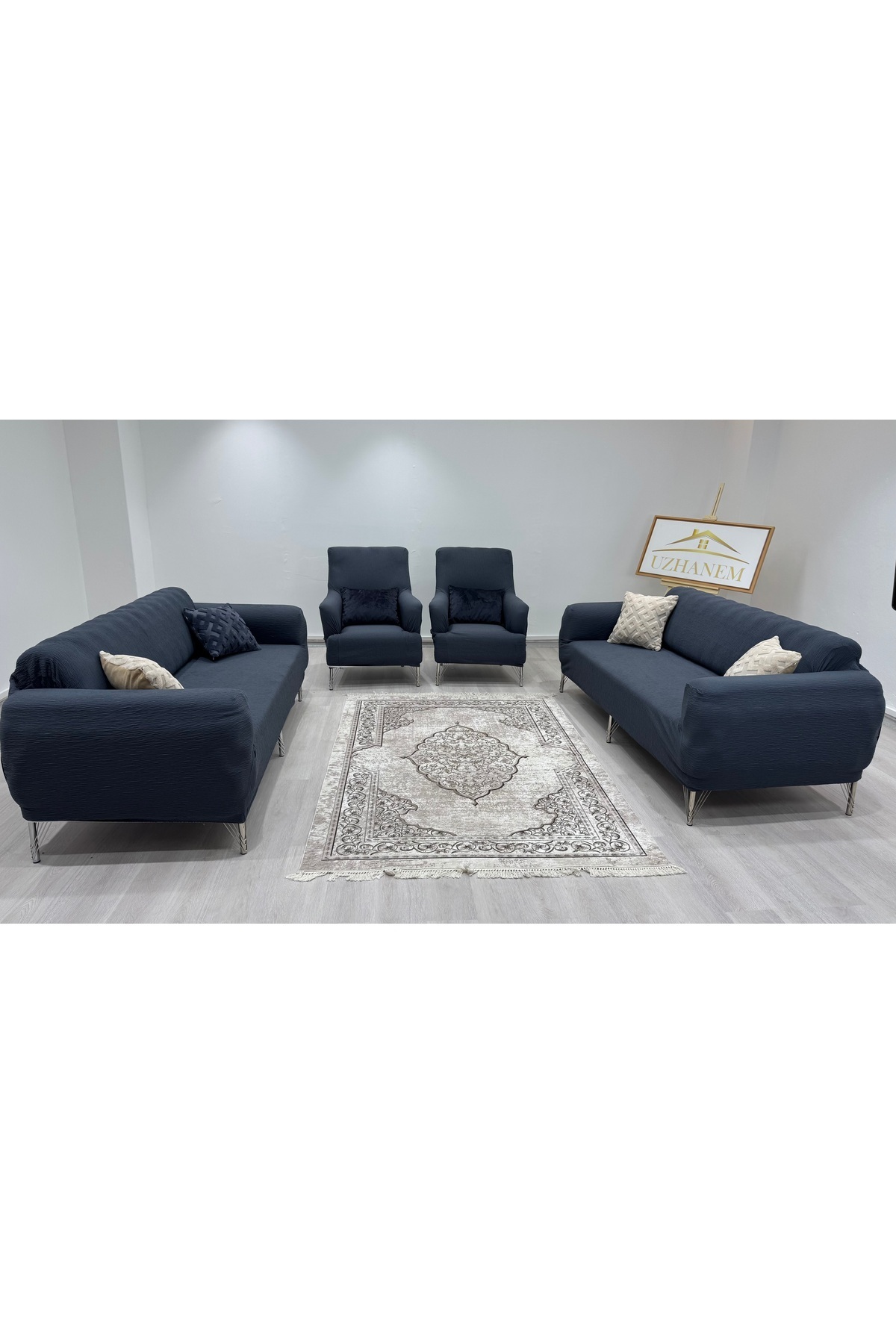 uzhanem-طقم غطاء أريكة مطاطي مرن وجاكار 3 3 1 1 - أنثراسايت 3