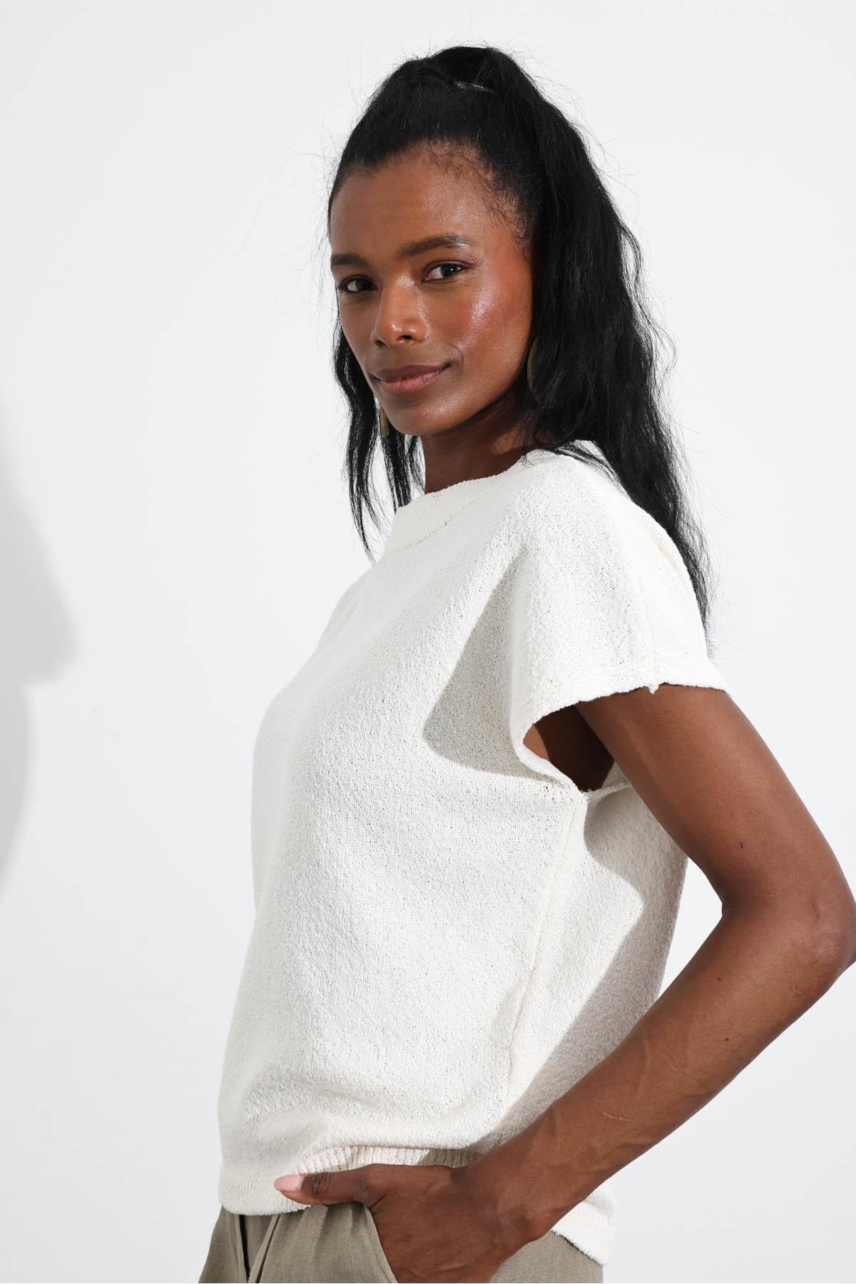 5in1Canpolat-Bone Low Sleeve Linen Knitted Knitwear 7001 4