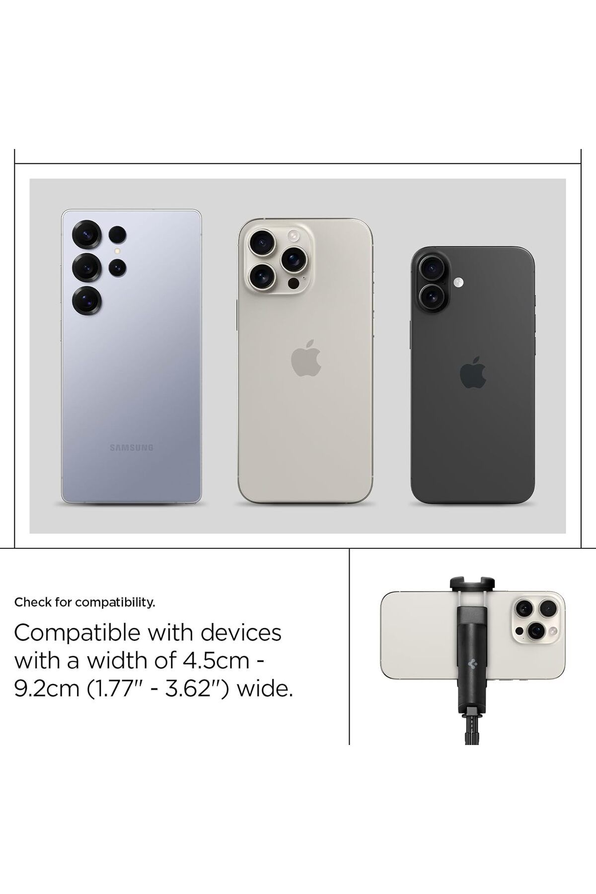 Spigen-حامل ثلاثي القوائم لعصا سيلفي أوتوماتيكية مقاس 57 بوصة مع جهاز تحكم عن بعد، قابل للدوران رأسيًا وأفقيًا - أسود 2