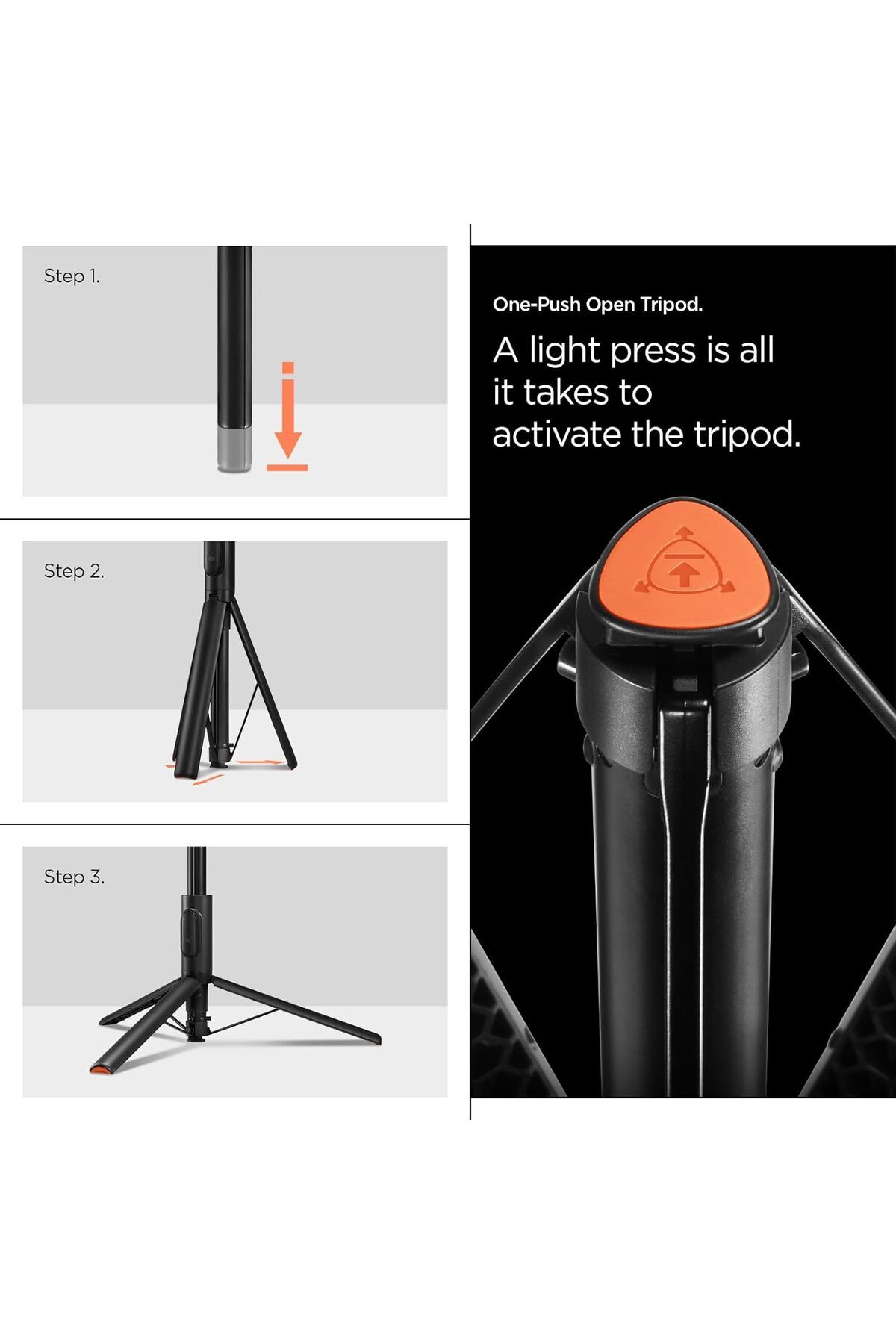 Spigen-حامل ثلاثي القوائم لعصا سيلفي أوتوماتيكية مقاس 57 بوصة مع جهاز تحكم عن بعد، قابل للدوران رأسيًا وأفقيًا - أسود 3