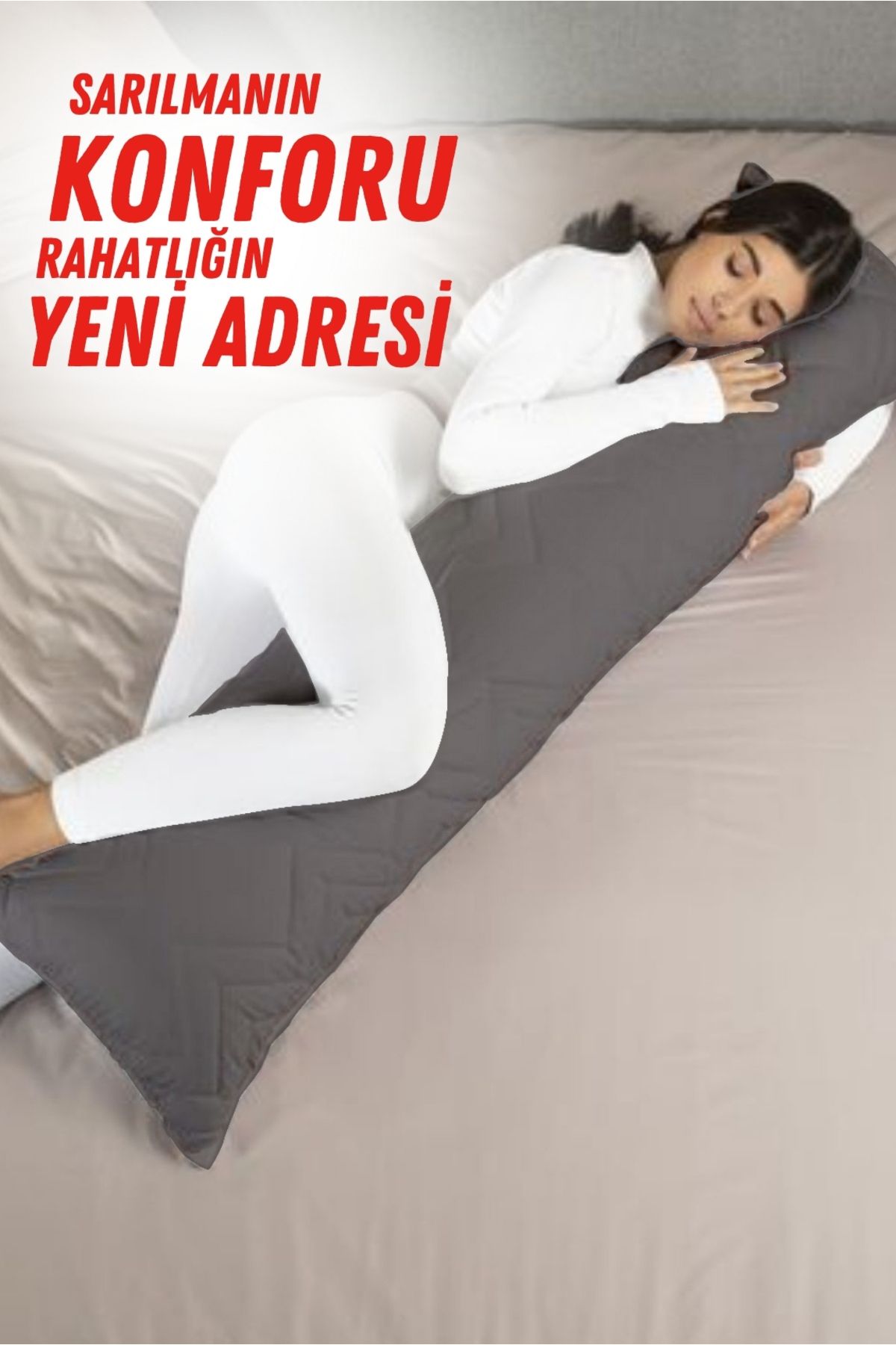 XPERMATE-150X25 cm Light Gray Hugging Pillow, Pillow for Sleeping and between Legs 1