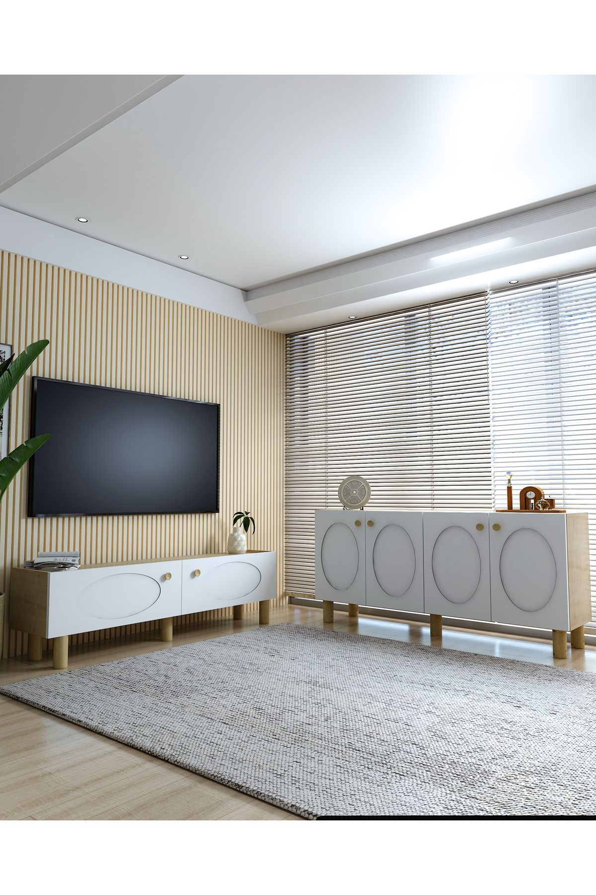 DemonteHome ELİSADH BOHEM KONSOL (KB150) VE BOHEM TV SEHPASI 2'LI SALON TAKIMI SAFİRMEŞE-BEYAZ
