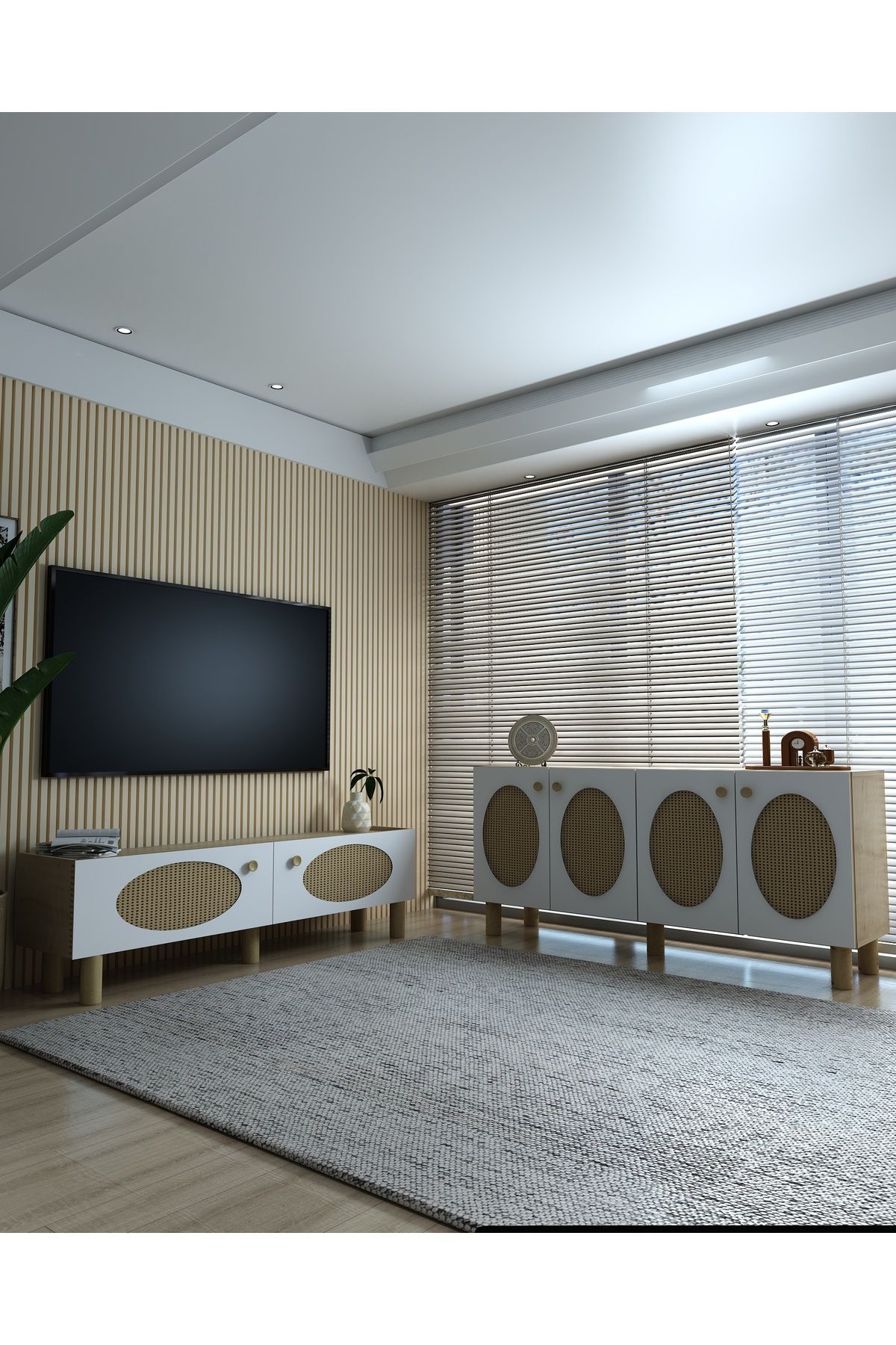 DemonteHome ELİSADH BOHEM KONSOL (KB150) VE BOHEM TV SEHPASI 2'LI SALON TAKIMI SAFİRMEŞE-HAZERAN DESEN