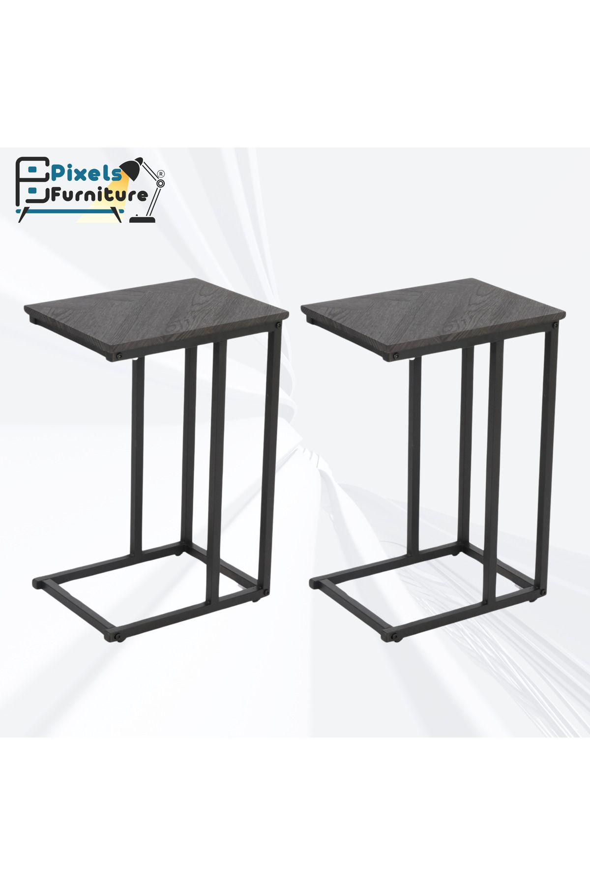 PixelsFurniture-Set of 2 Pixel Furniture C-Shaped Side Tables for Sofa and Bed, Grey 1
