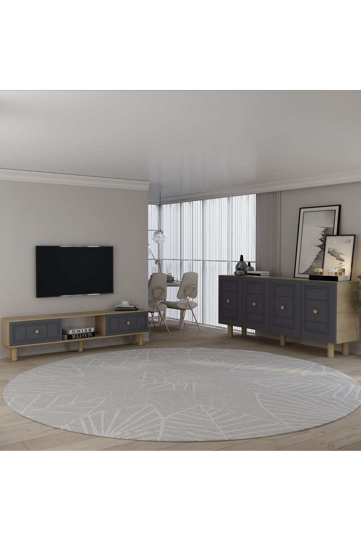 DemonteHome DARİODH BOHEM KONSOL (KB150), BOHEM TV SEHPASI 2 Lİ SALON TAKIMI SAFİRMEŞE-ANTRASİT