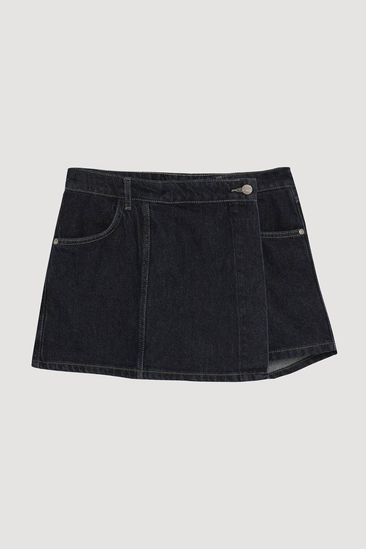 Quzu-Fusta scurtă din denim cu nasturi în față, albastră 1