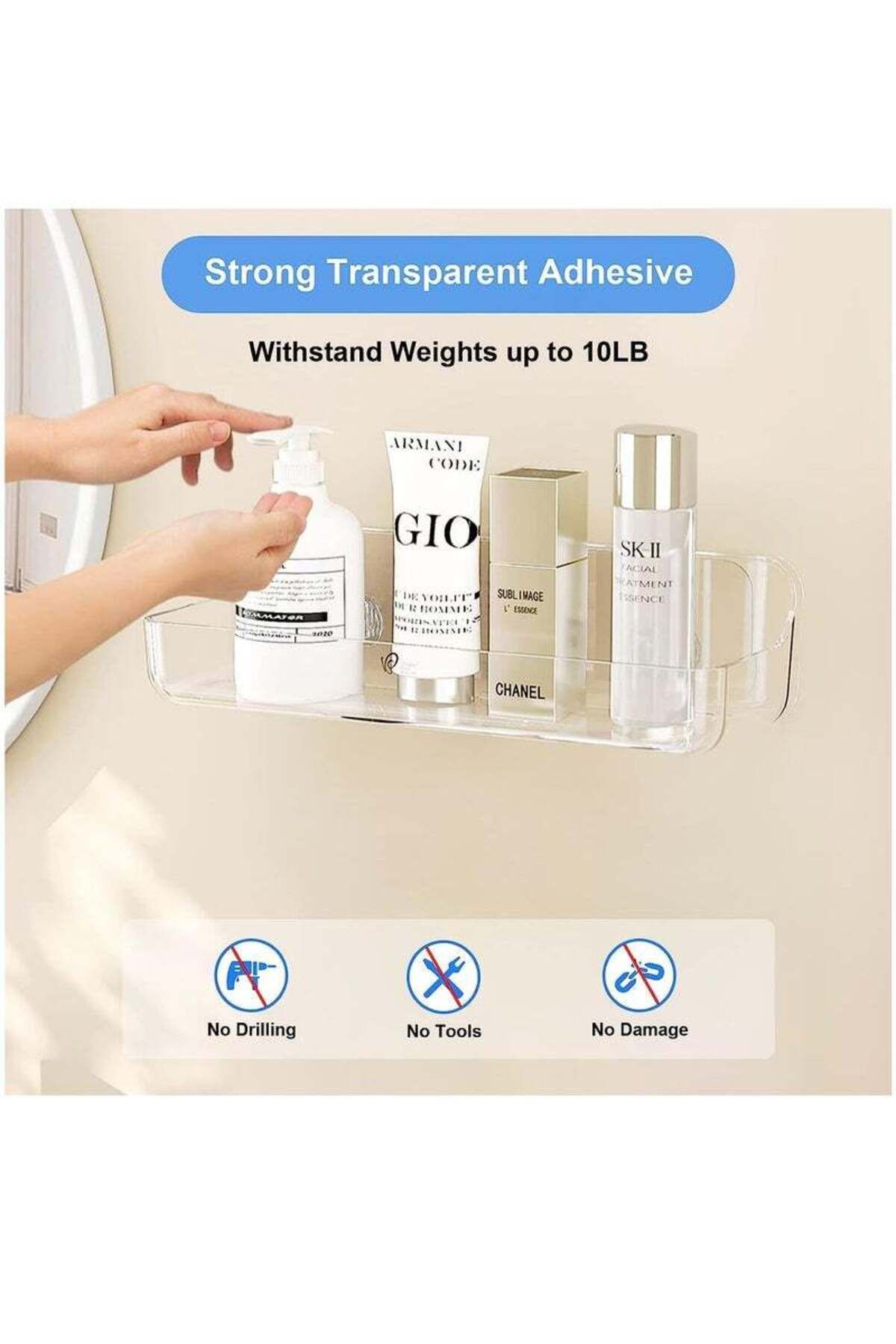 COOYA-Plastic Wall Mount Organizer, Adhesive Clear Acrylic Shelf, For Bathroom, Kitchen,7 * 3.8 * 5.5 Inch 6