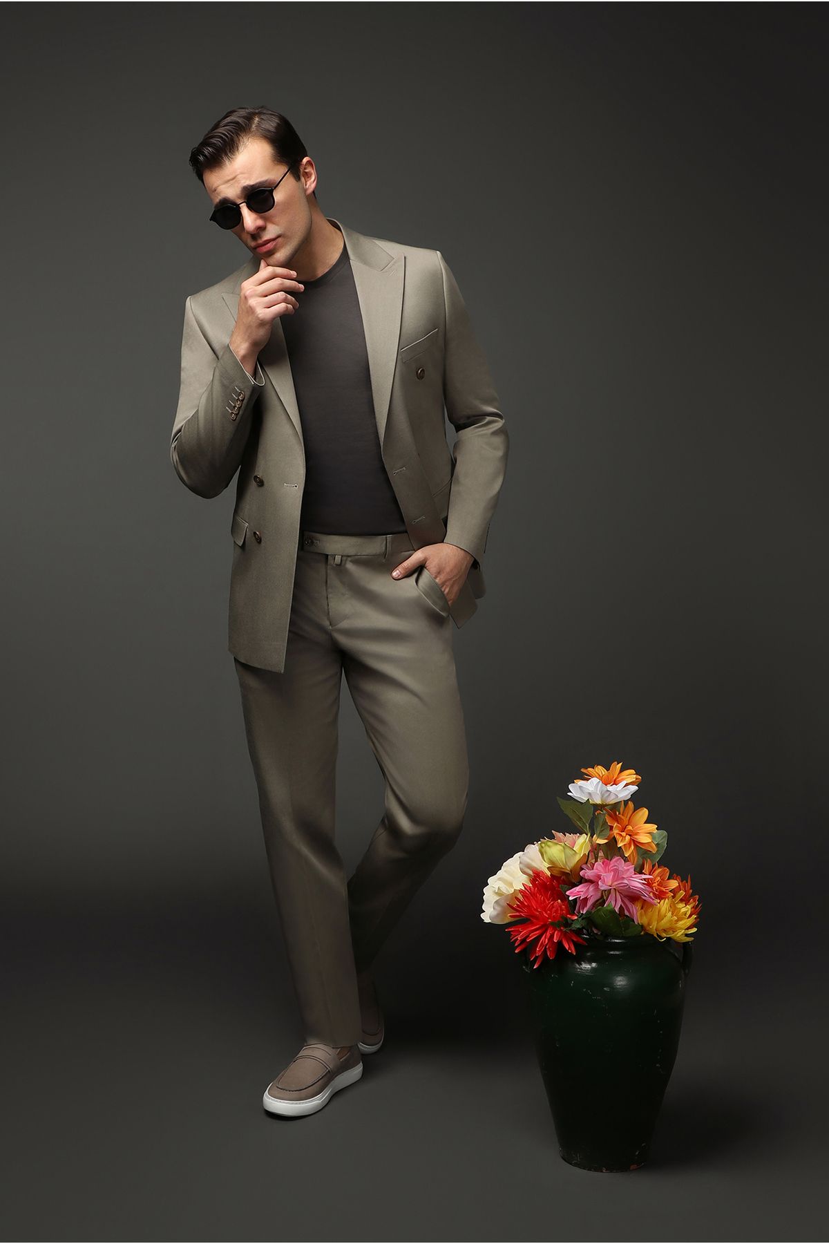 Kiğılı Slim Fit Dar Kesim Pamuklu Lyocell Kruvaze Takım Elbise