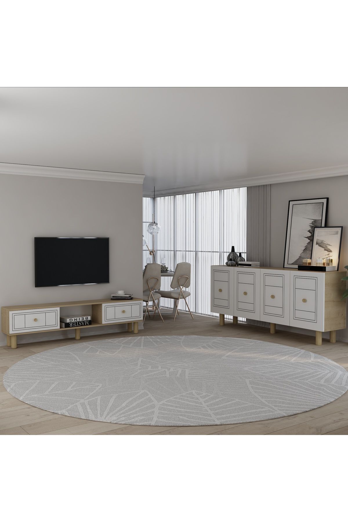 DemonteHome DARİODH BOHEM KONSOL (KB150), BOHEM TV SEHPASI 2 Lİ SALON TAKIMI SAFİRMEŞE-BEYAZ