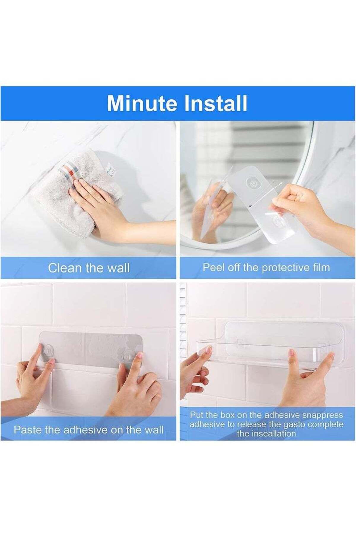 COOYA-Plastic Wall Mount Organizer, Adhesive Clear Acrylic Shelf, For Bathroom, Kitchen,7 * 3.8 * 5.5 Inch 8