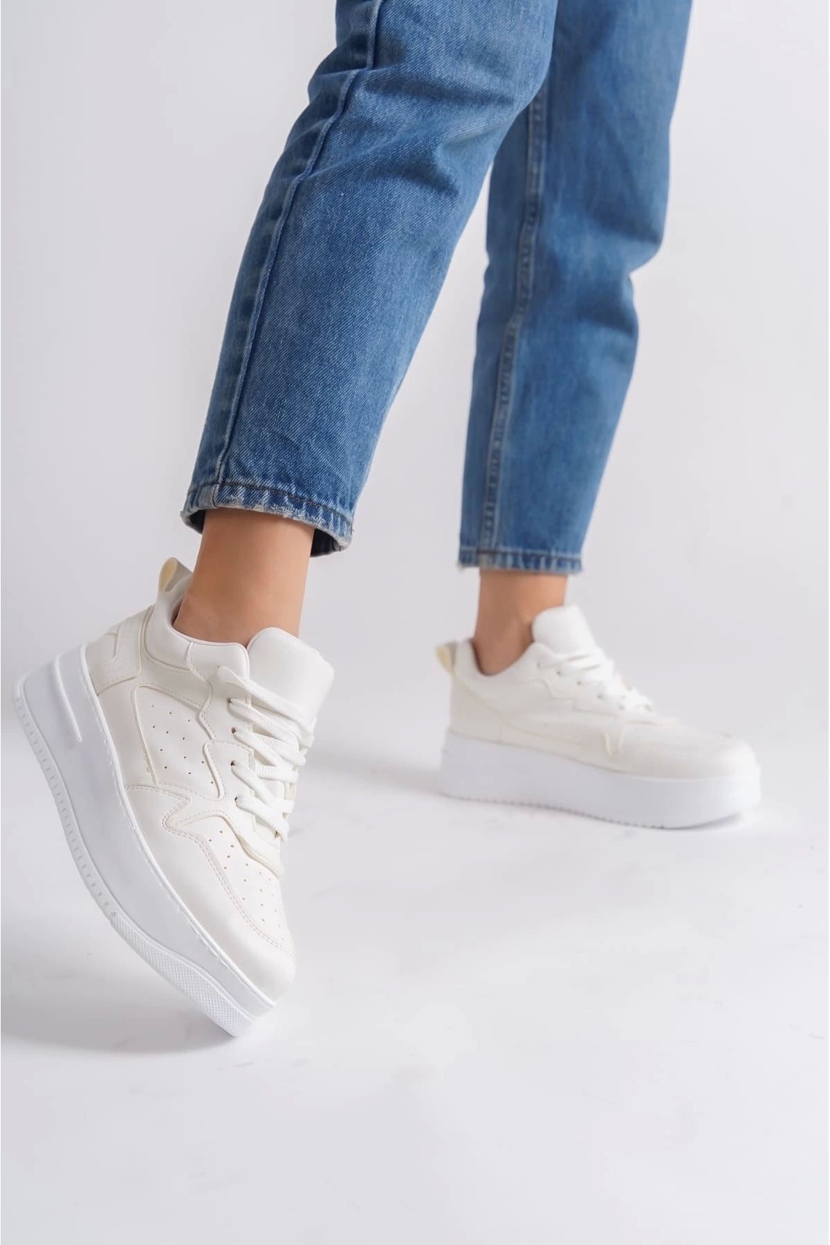 Joy Ayakkabı ALESSI Bağcıklı Ortopedik Taban Kadın Sneaker Spor Ayakkabı BT - Kırık Beyaz