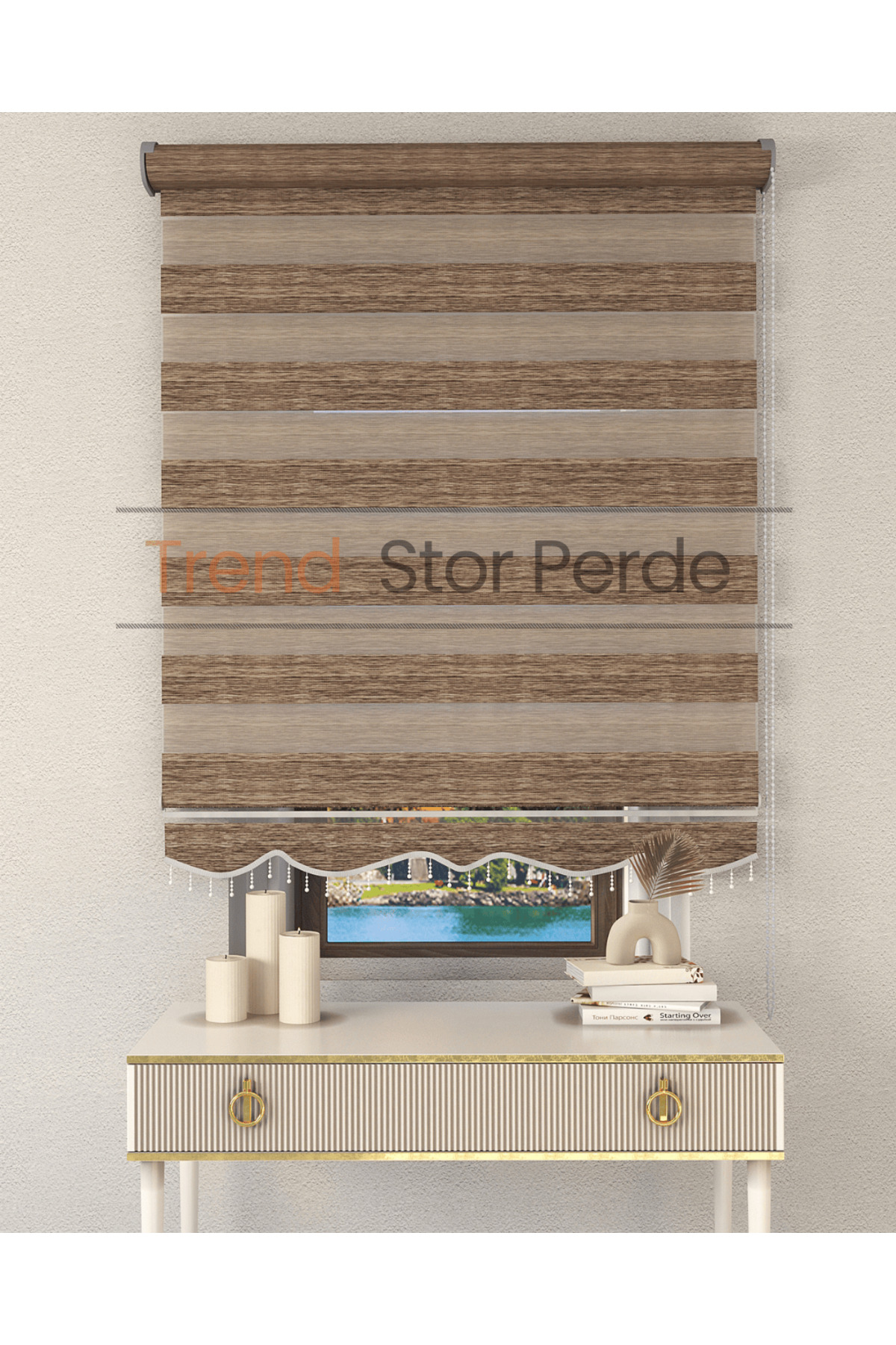 Coffee Beaded Zebra Roller Blind Sunshade Curtain