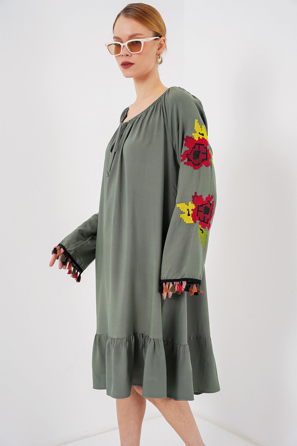 Bigdart-Hímzett Midi ruha 2531 - Khaki 3