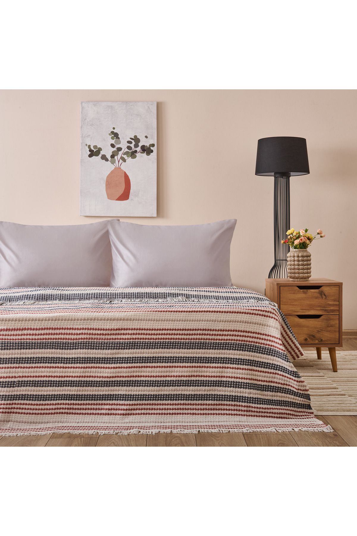 Evidea Soft Radiant Çift Kişilik Pike - Ekru / Lacivert - 200x230 cm