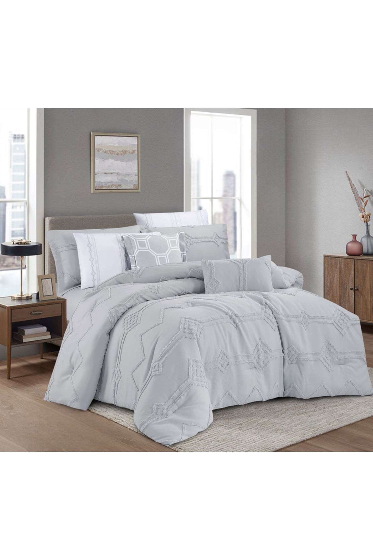 طقم لحاف من هورس بنقشة راقية وقماش متين 8قطع مقاس كنج نفرين