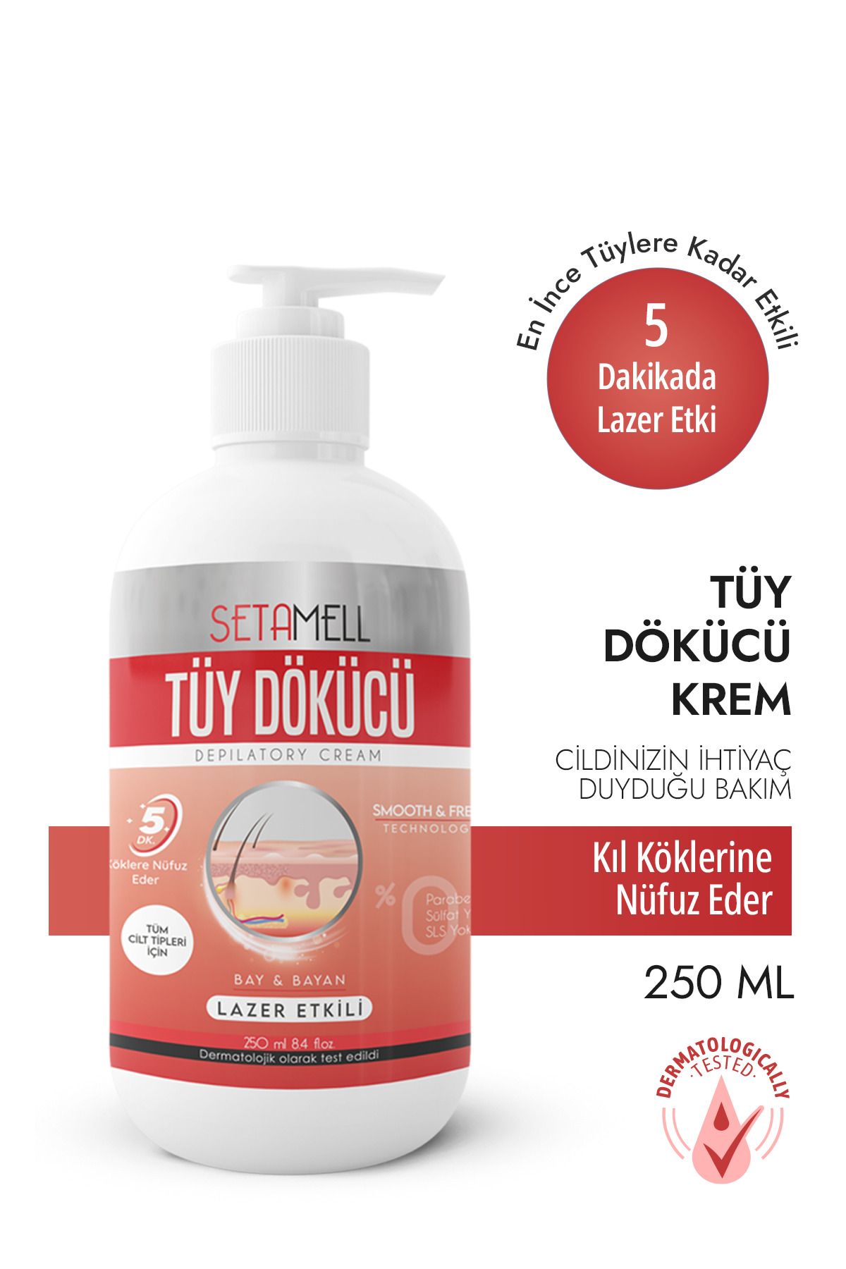 Setamell Lazer Etkili Tüy Dökücü Ve Azaltıcı Krem Haır Removal Cream 250 ml