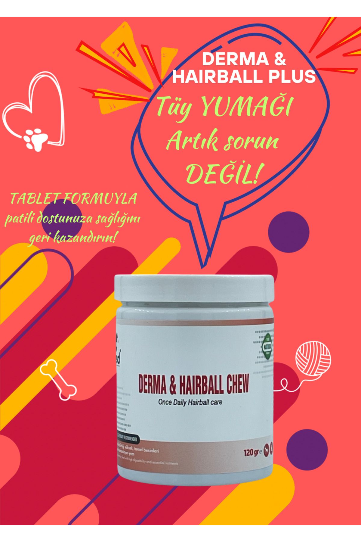 vsd DERMA HAIRBALL 120g Chew Tablet Köpekler için Tüy Yumağı, Dökülmesi Engelleyici