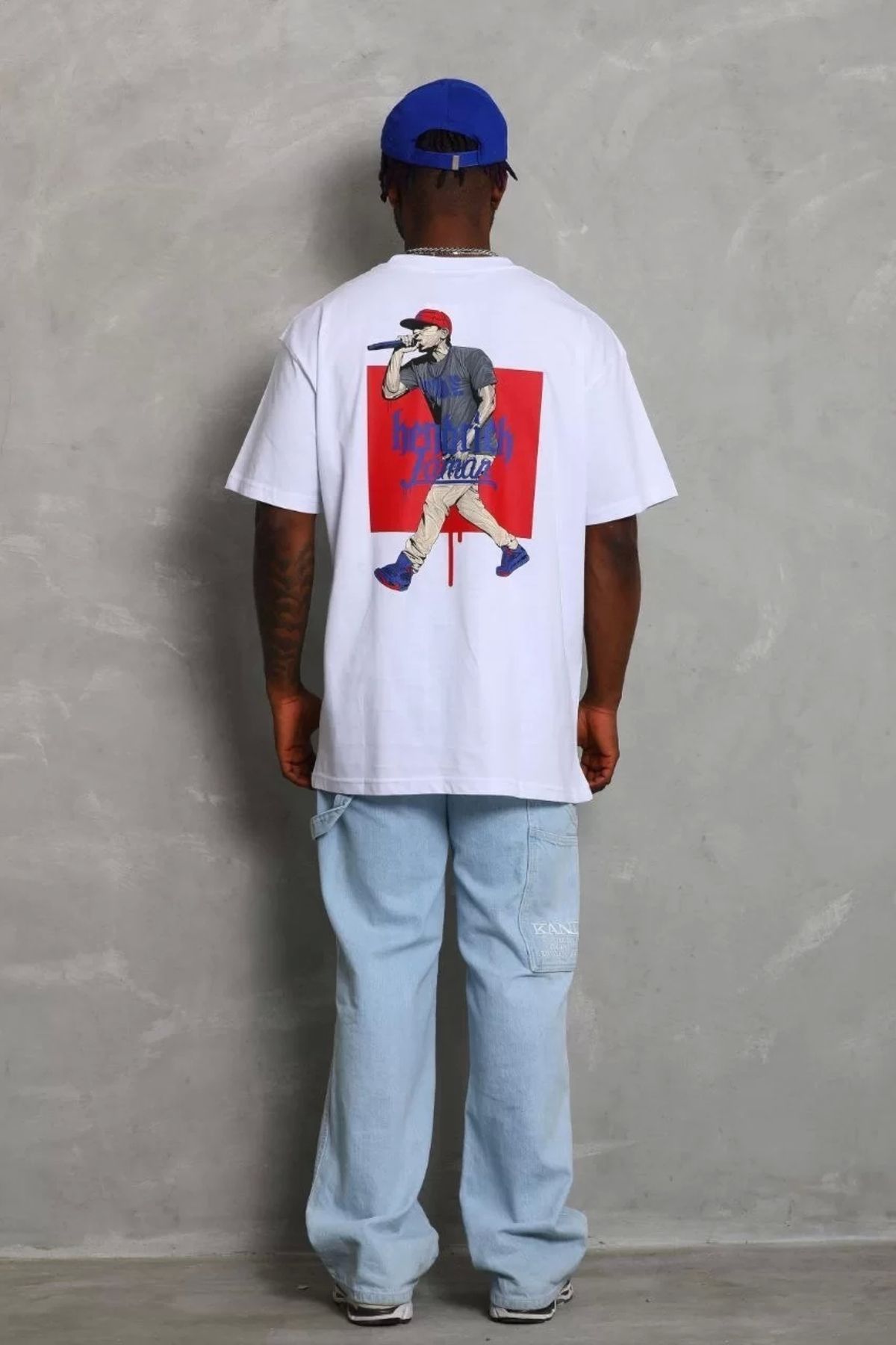 DİAWAYS Unisex Oversize Baskılı Bisiklet Yaka T-Shirt - Beyaz
