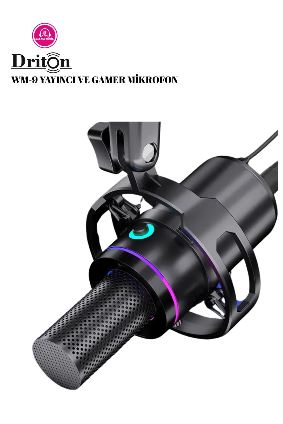 Driton Wm-9 Siyah Rgb Usb Oyuncu Yayıncı Ve Podcast Için Uyumlu Condenser Mikrofon - 2
