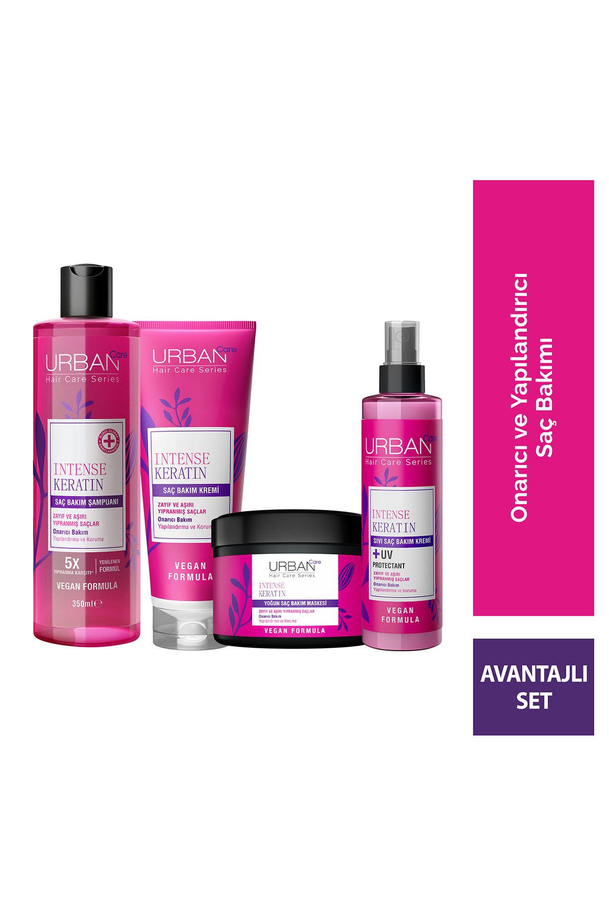 Intense Keratin Yoğun Hasar Onarıcı Şampuan Krem Maske 4'lü Set-vegan