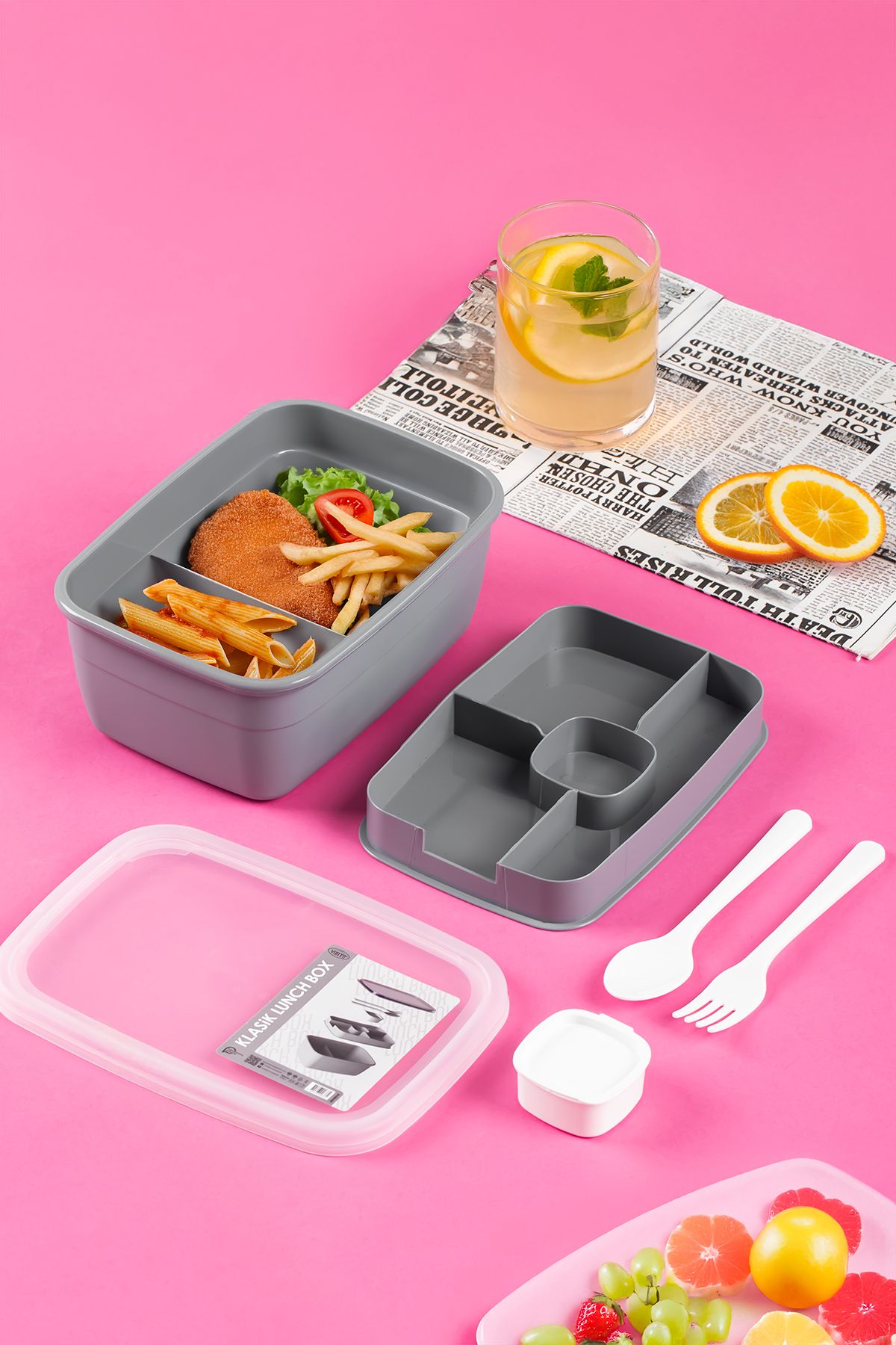Porsima-3201 Vacuum Self-Feeding Lunch Box with Spoon, Fork and Sauce Bowl - 2-Tier Lunch Box - Lunch Box 4