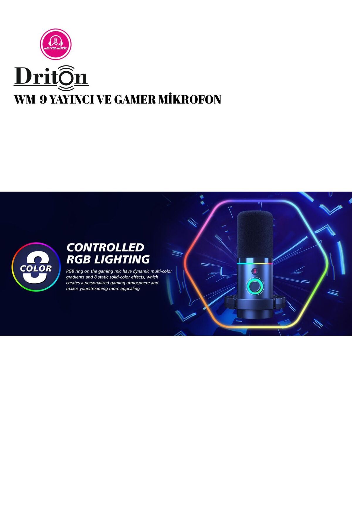 Driton Wm-9 Siyah Rgb Usb Oyuncu Yayıncı Ve Podcast Için Uyumlu Condenser Mikrofon - 4