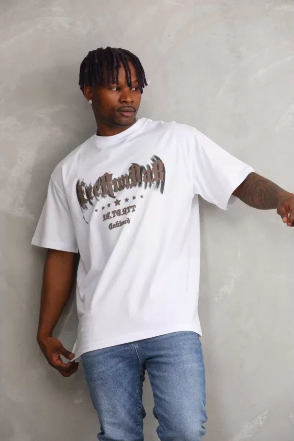 Asap Unisex Baskılı Oversize T-Shirt - Beyaz