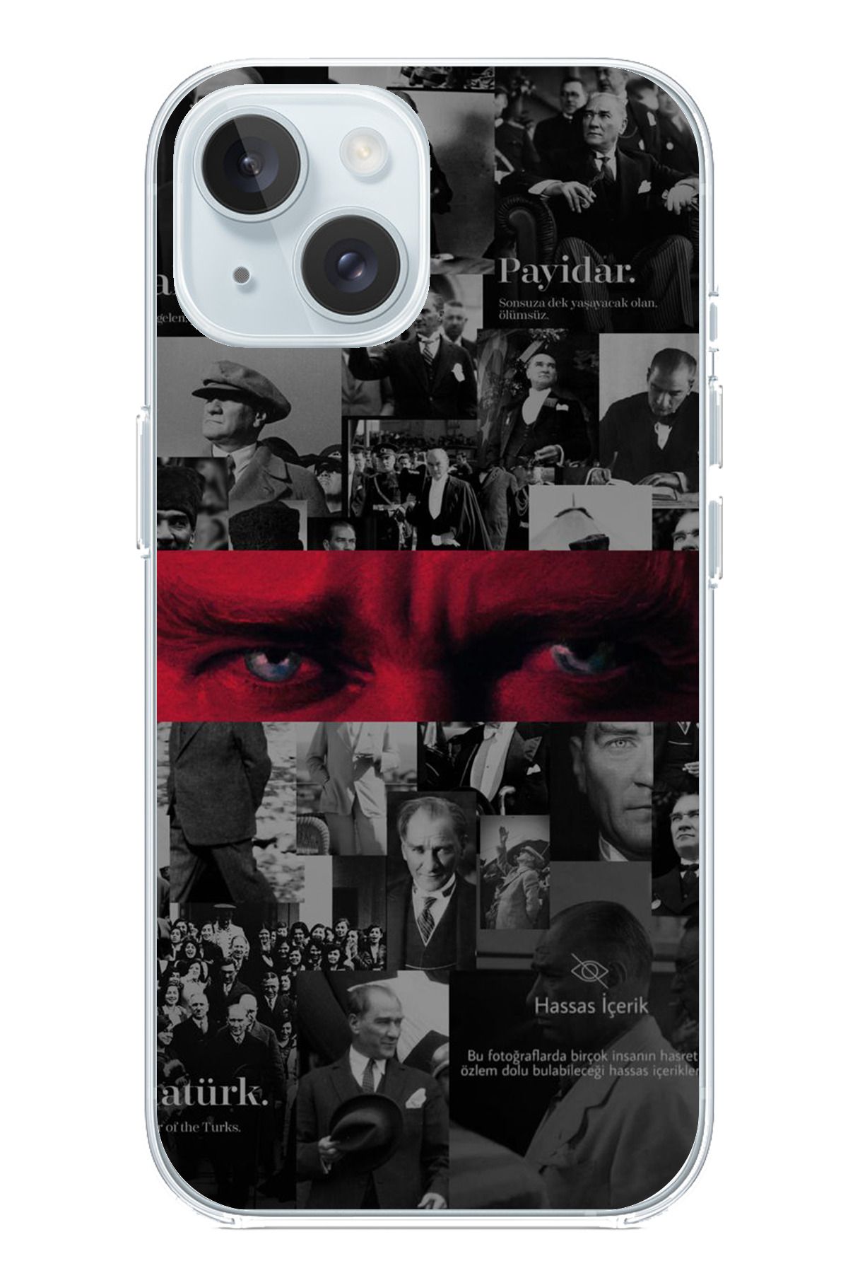 TechTree iPhone 15 Uyumlu Atatürk Gözler Tasarım Şeffaf Silikon Kılıf