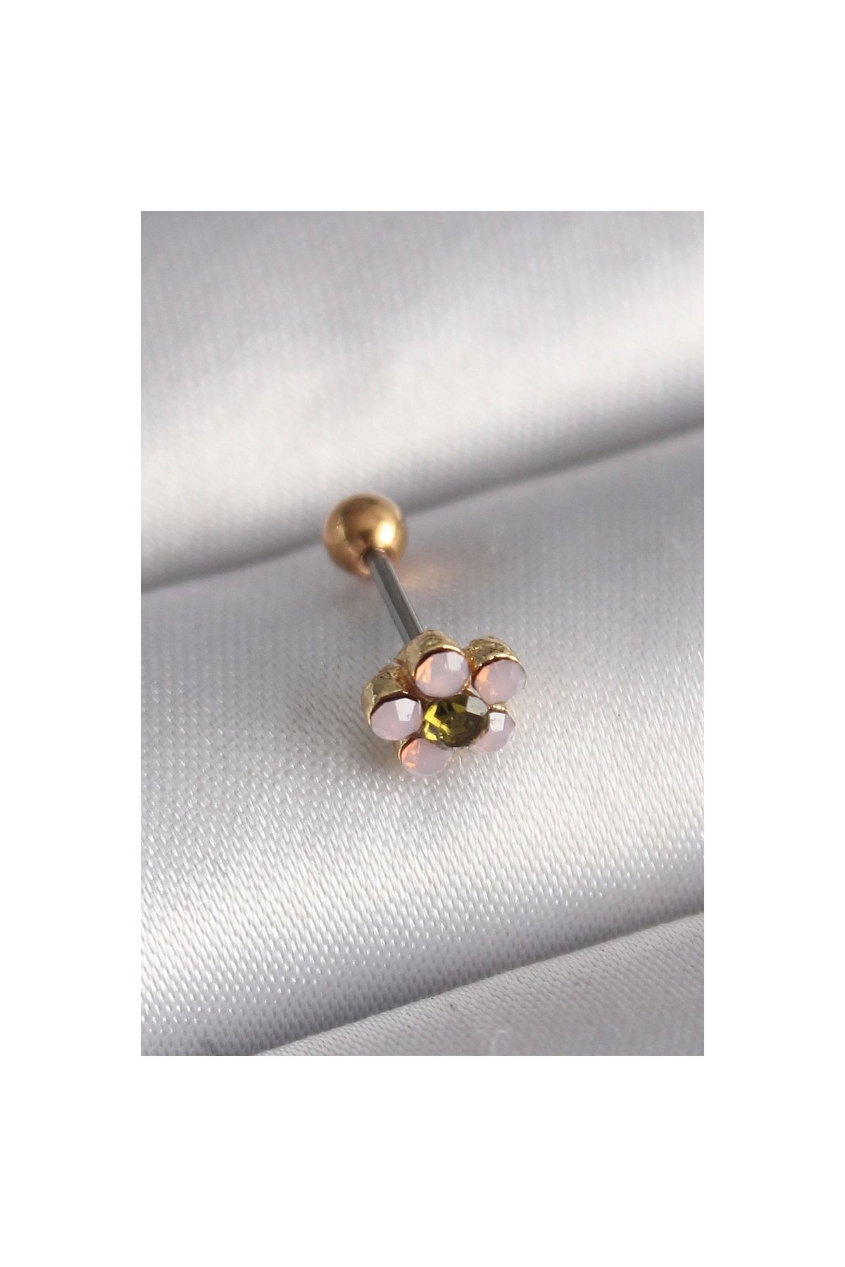 Marsilyan 316L Çelik Gold Renk Zirkon Taşlı Çiçek Tragus Piercing - TJ-PR1276