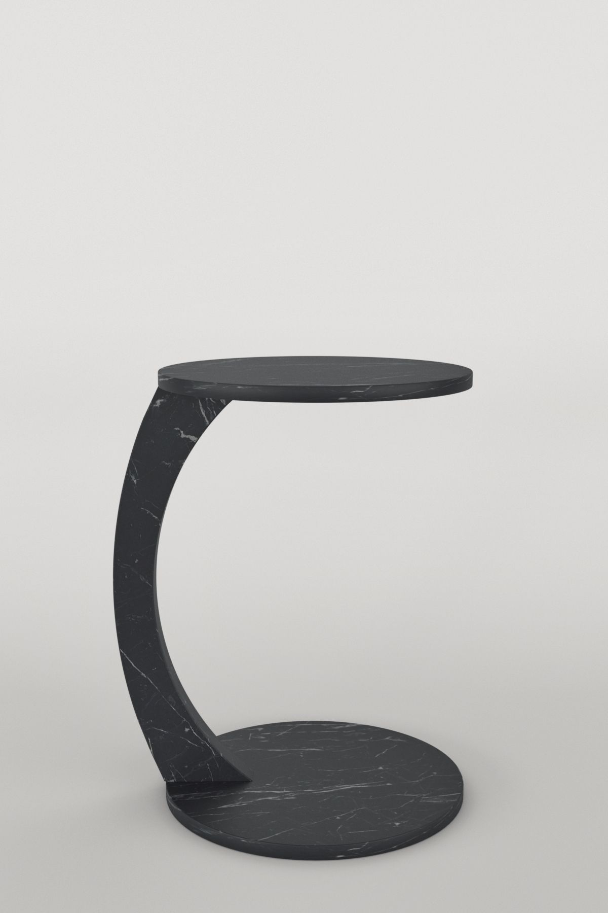 interGO-C-shaped Round End Table With Rolling Wheels - Black Marble 6