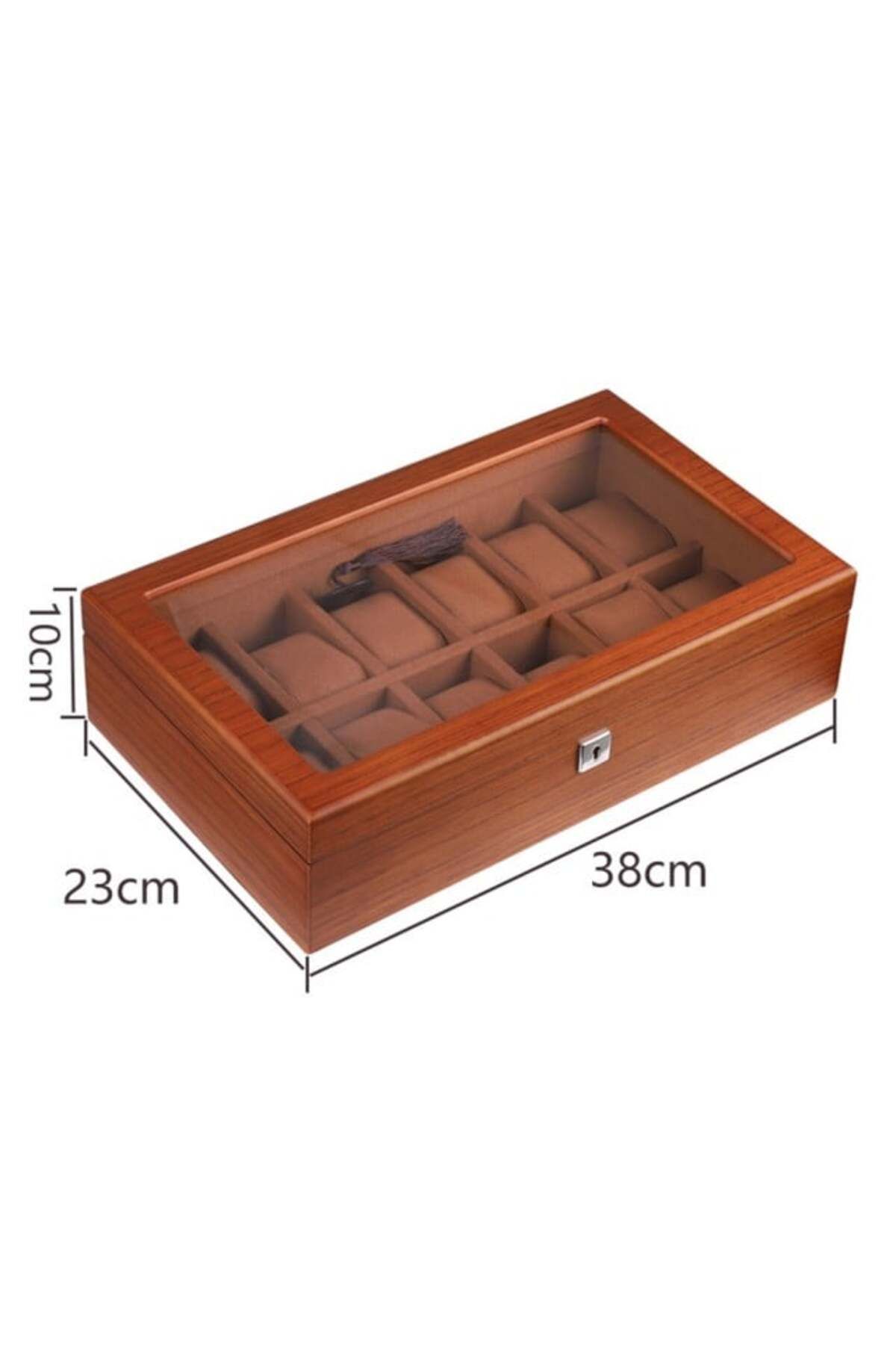 PUFO-Wooden Box For Storing And Organizing 12 Watches, Elite Edition Model, With Key, Brown 4