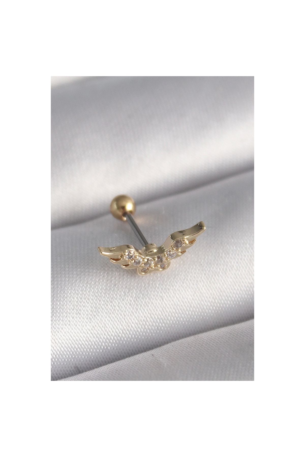 Marsilyan 316L Çelik Gold Renk Zirkon Taş Detay Kanat Model Tragus Piercing - TJ-PR1290