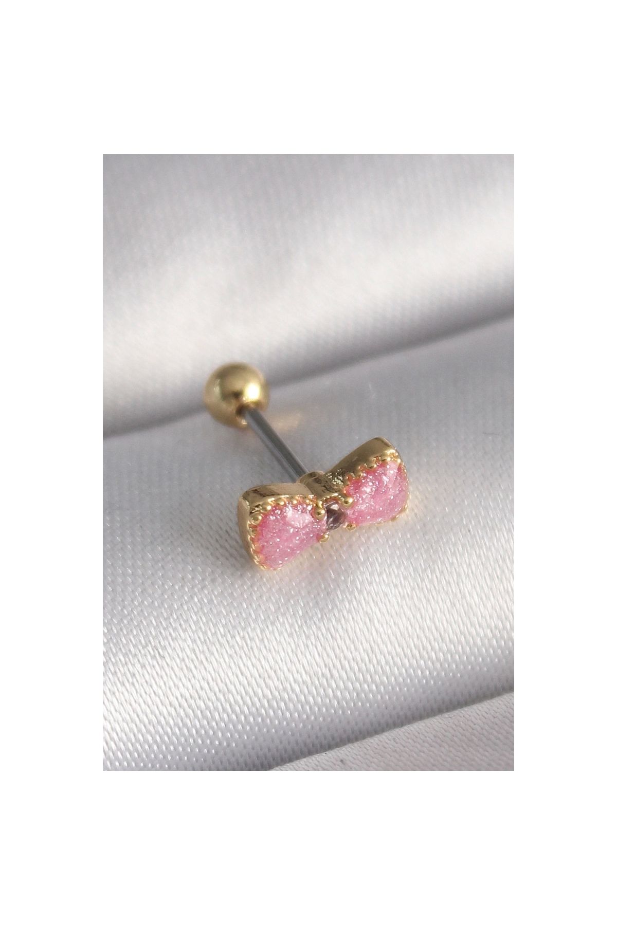 Marsilyan 316L Çelik Gold Renk Pembe Fiyonk Model Tragus Piercing - TJ-PR1294