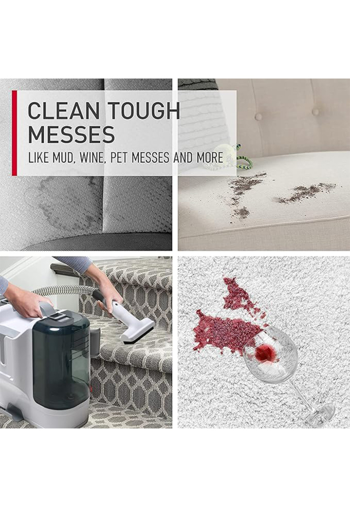 ET-LIFE-Carpet Cleaner, Wired Dry & Wet Cleaner with 6 Brushes, for Carpet/Car Seat/Sofa, 450W, K15 White 8