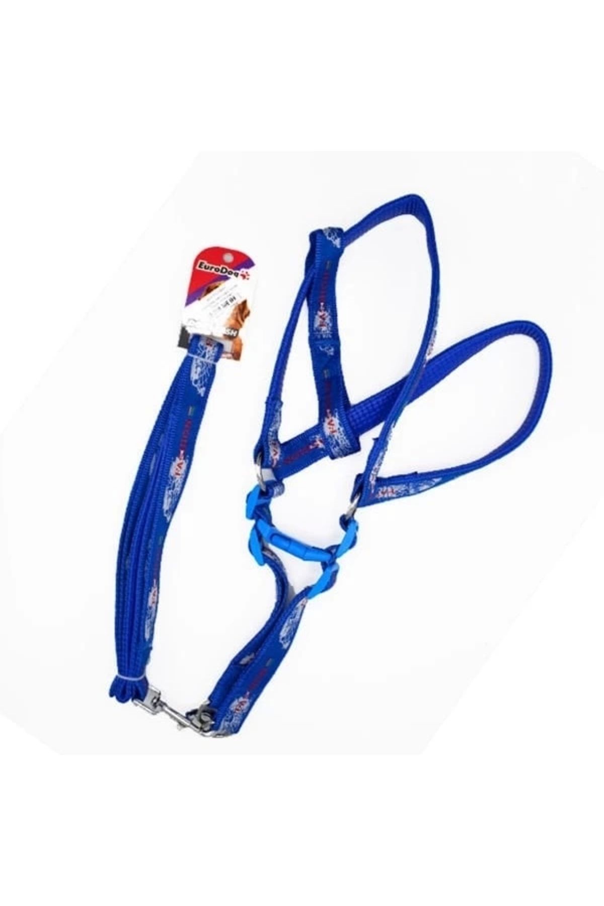 YNT İthalat Euro Dog Köpek Uzatma Tasması ve Göğüs Tasması Takımı Mavi/Beyaz 25 Mm 120 Cm