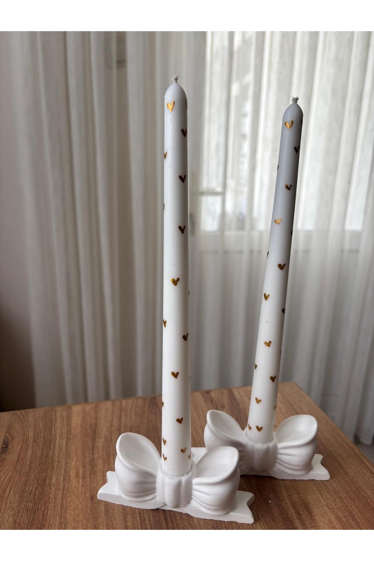 flame candle 2'Lİ FİYONK ŞAMDAN SETİ , GOLD KALPLİ DOĞAL SOYA WAX , AMBER KOKULU