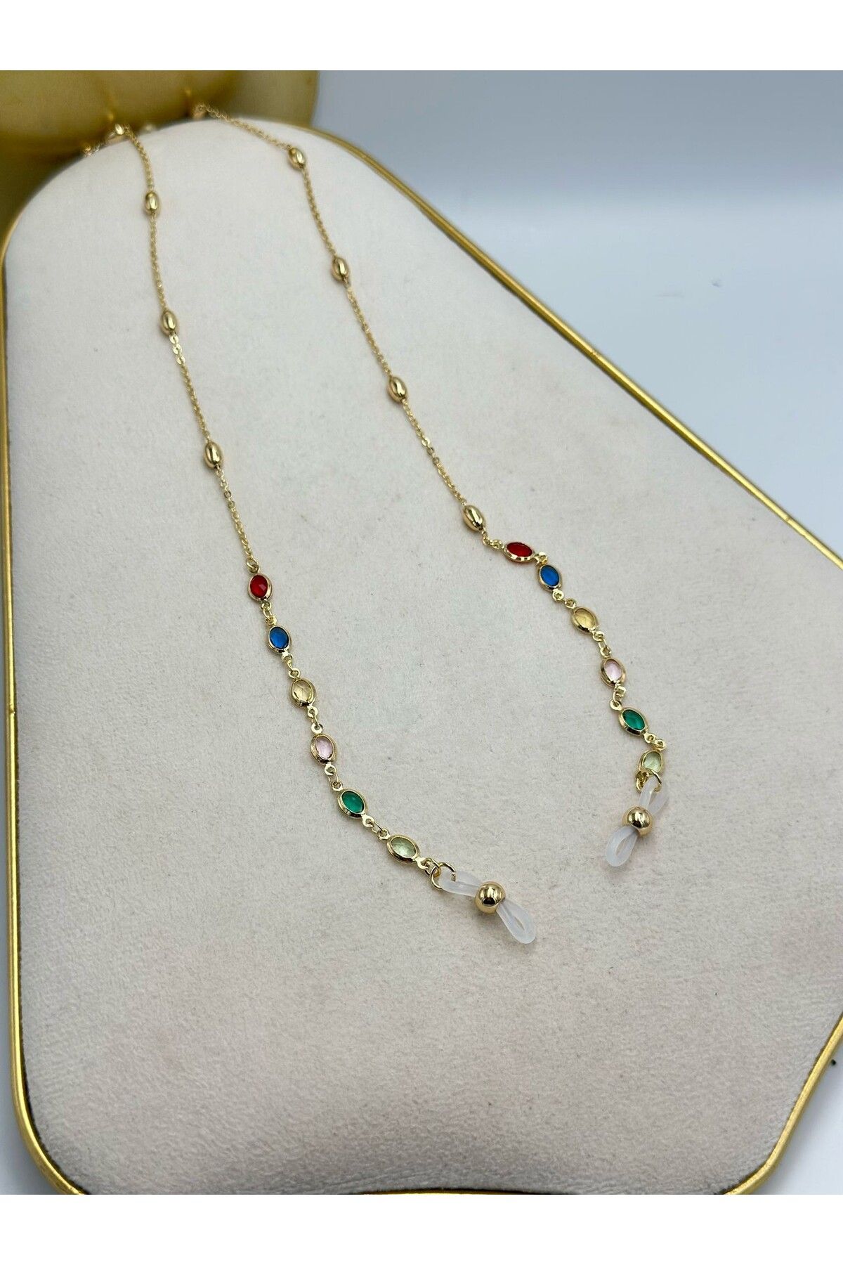 MyladyAccessoriess Renkli Taş Detay Altın Kaplama Gözlük İpi