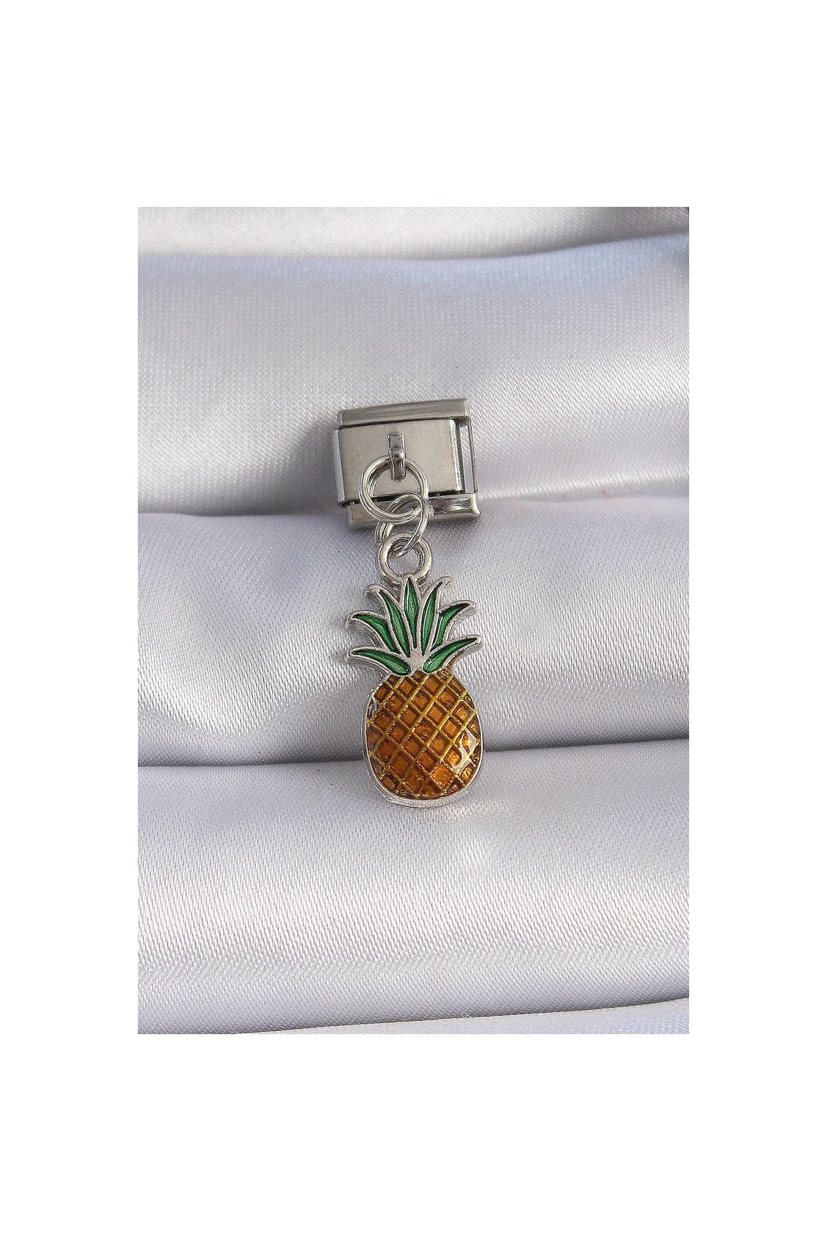 Marsilyan 316L Çelik Gümüş Renk Sallantı Ananas Figür Nomination Charm - TJ-BC1091