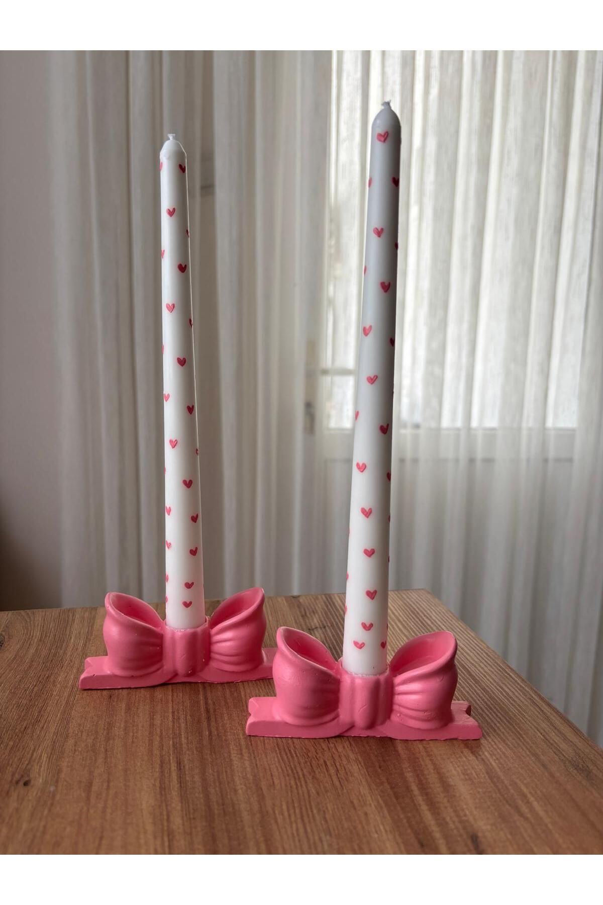 flame candle 2'li PEMBE FİYONK ŞAMDAN SETİ , KALPLİ DOĞAL SOYA MUMU , AMBER KOKULU