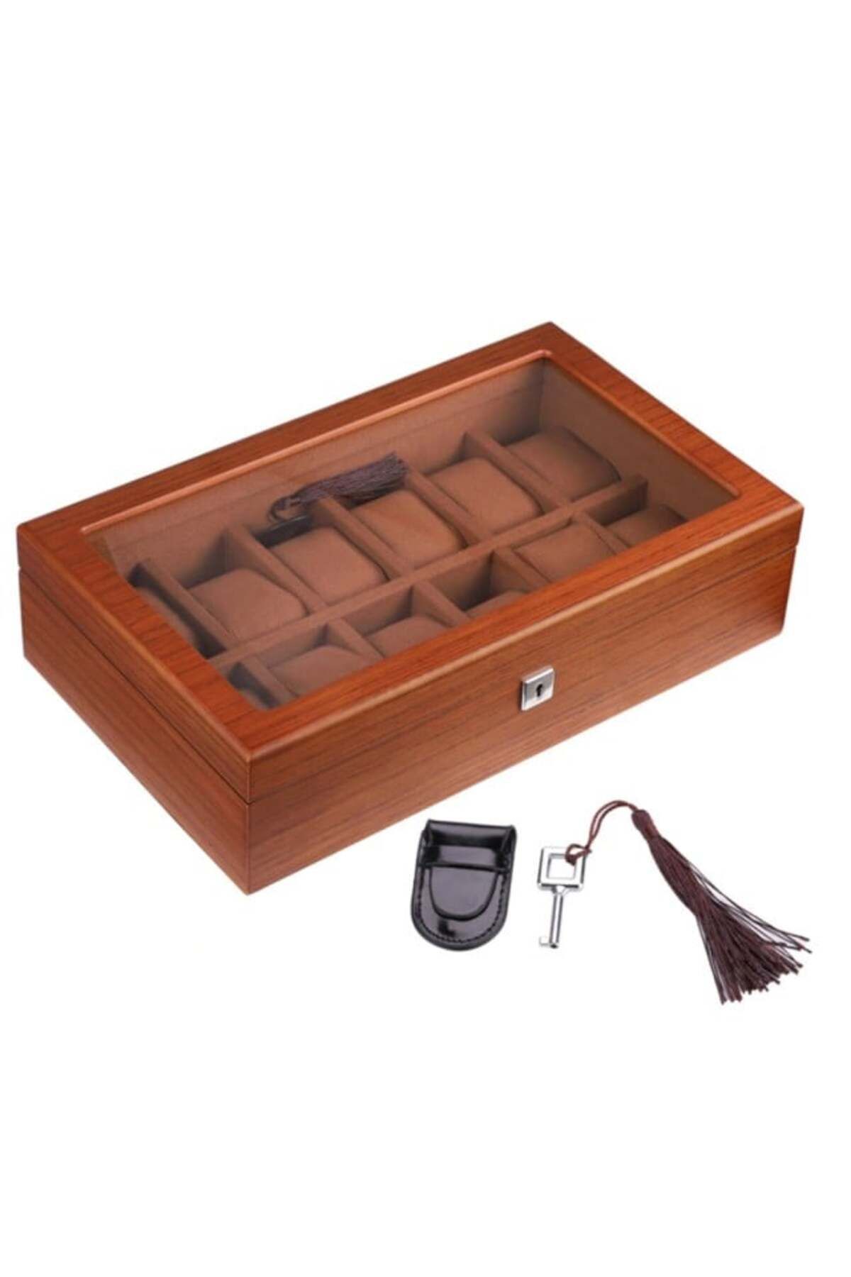 PUFO-Wooden Box For Storing And Organizing 12 Watches, Elite Edition Model, With Key, Brown 5