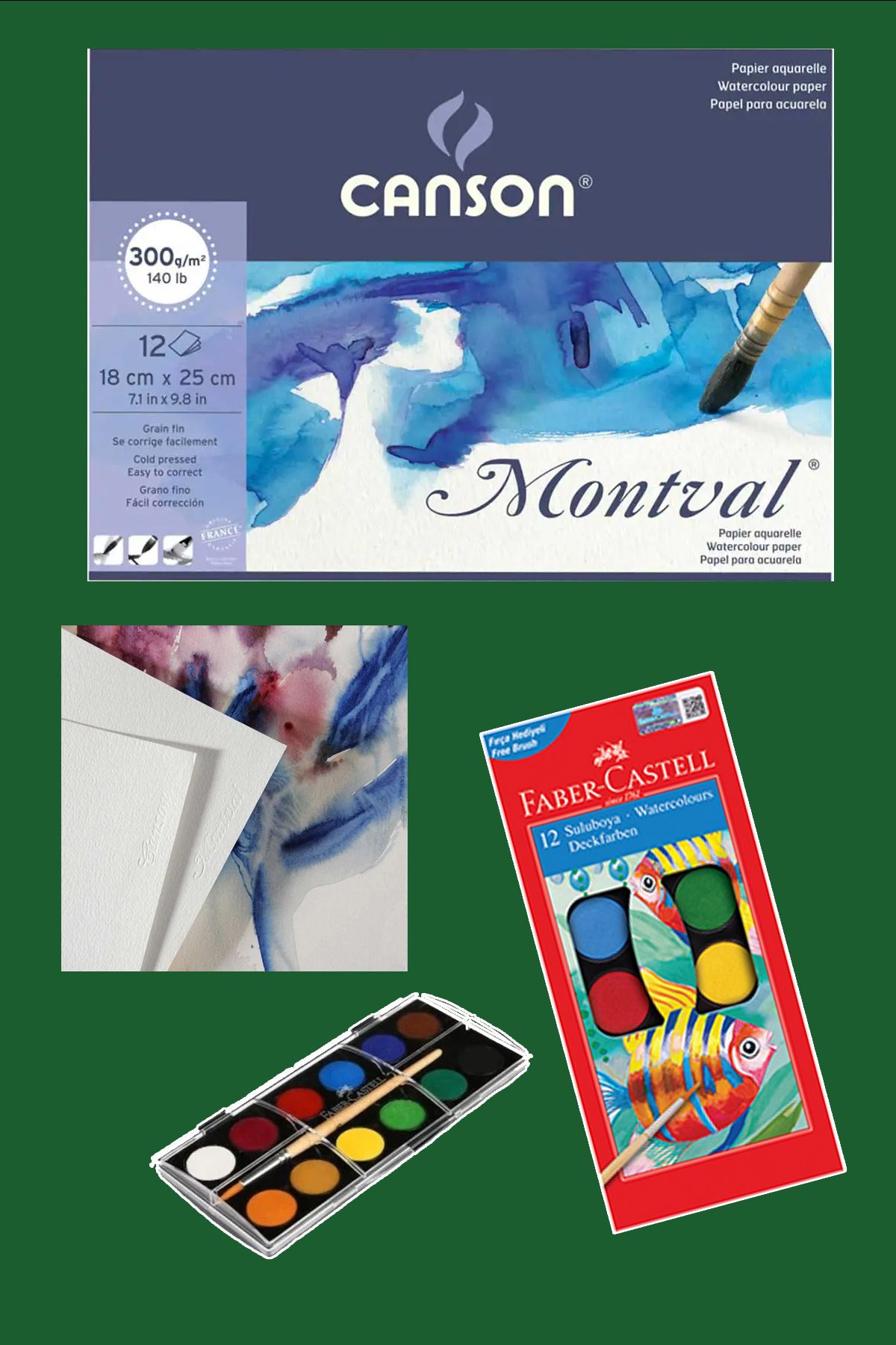 everart Canson Montval Suluboya Defteri 300gr 18x25 12 Sayfa +12 Renk Sulu Boya / 200807319