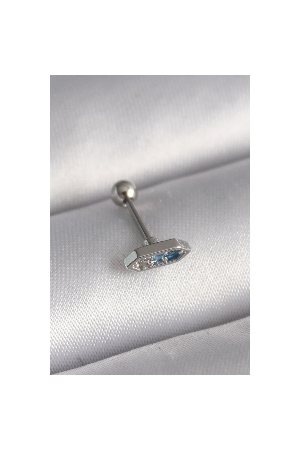 Marsilyan 316L Çelik Gümüş Renk Mavi Zirkon Taşlı Tragus Piercing - TJ-PR1285