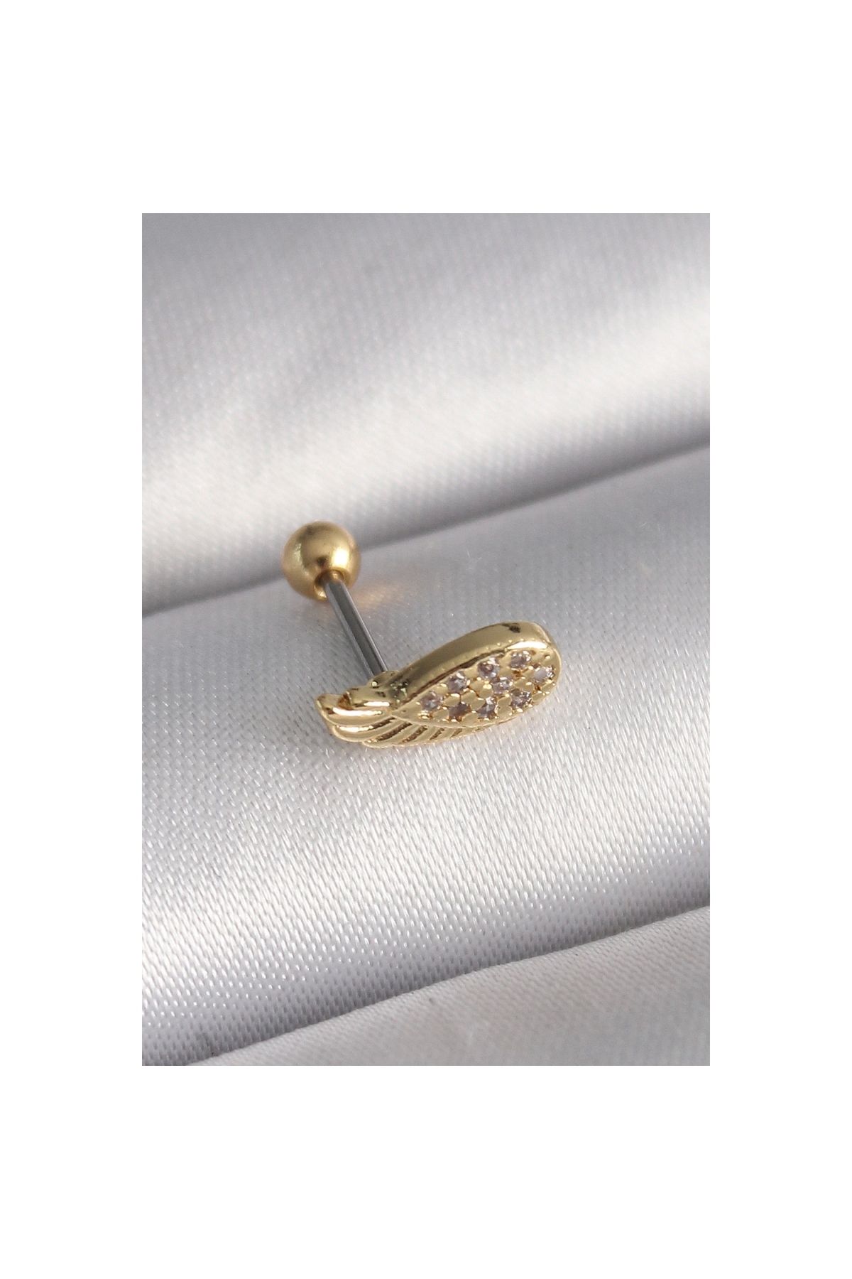 Marsilyan 316L Çelik Gold Renk Zirkon Taşlı Kanat Tragus Piercing - TJ-PR1268