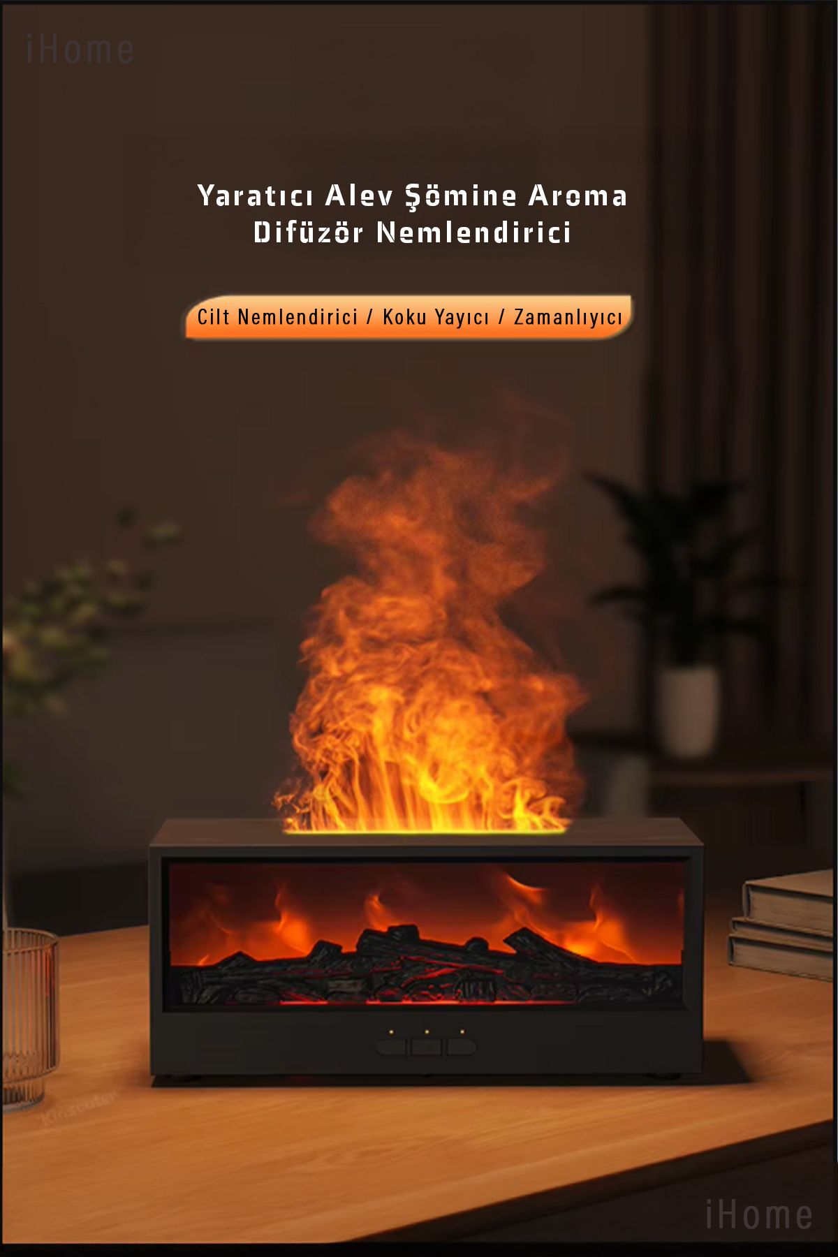 iHome Hava Nemlendirici Difüzör Alev Aroma Nemlendirici Koku Difüzörü Gece Lambası ile Aromaterapi Difüzör