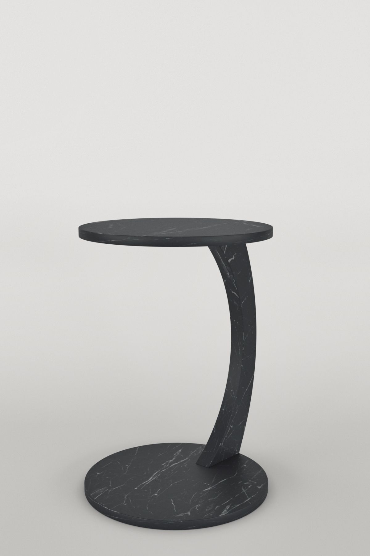 interGO-C-shaped Round End Table With Rolling Wheels - Black Marble 5