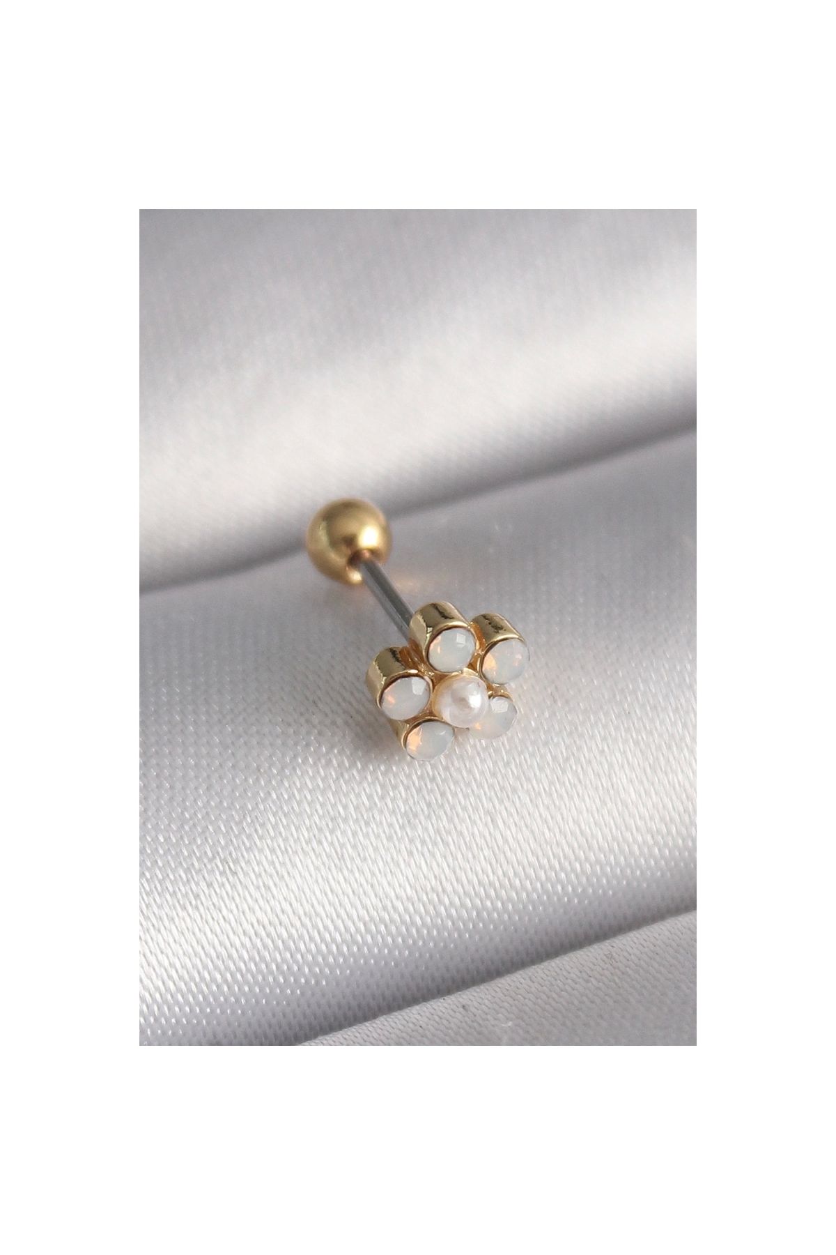 Marsilyan 316L Çelik Gold Renk Zirkon Taşlı Çiçek Model Tragus Piercing - TJ-PR1282