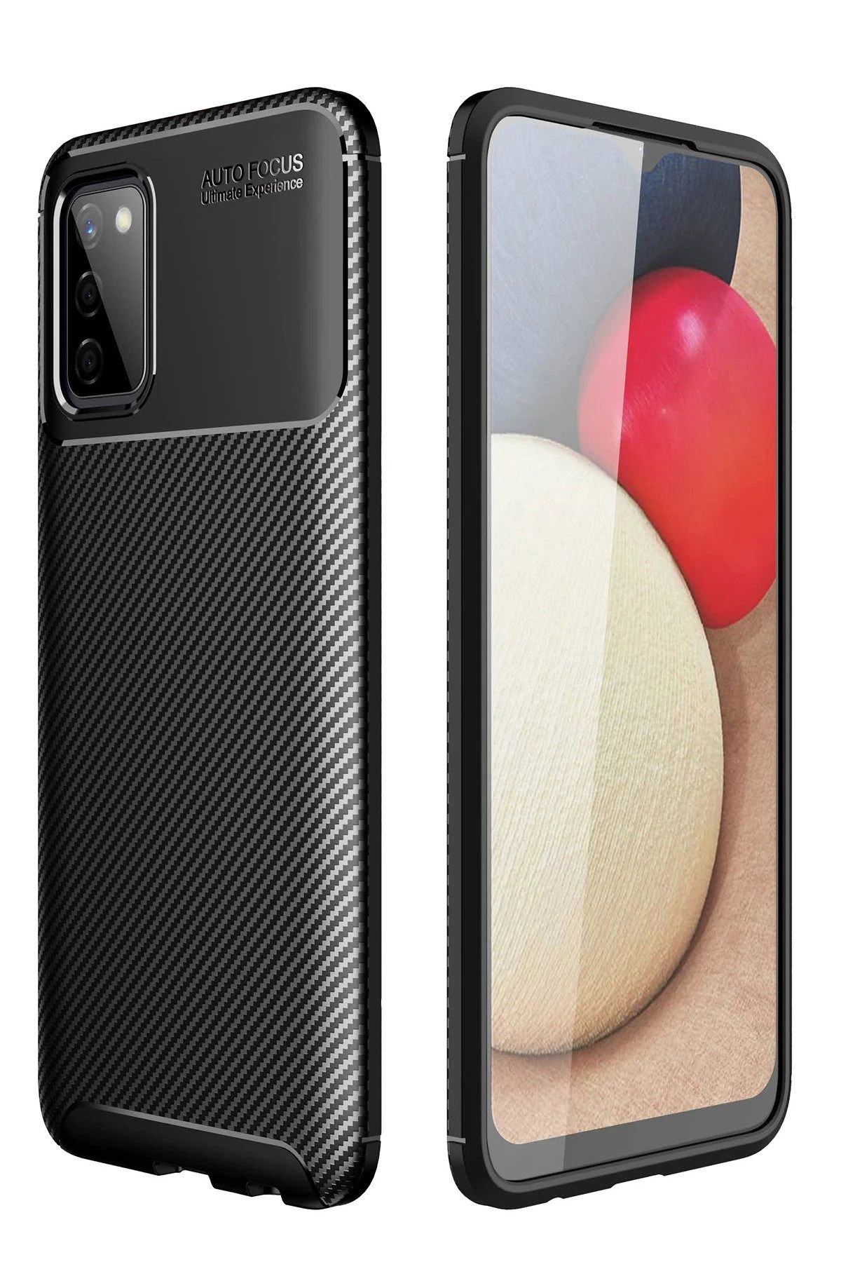 NewFace Samsung Galaxy A02S Kılıf Auto Focus Karbon Kapak - Siyah NRMSA